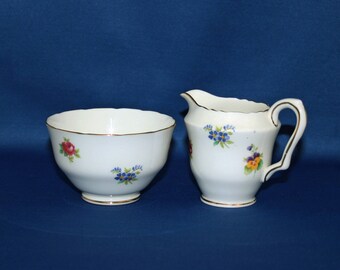 Vintage Crown Staffordshire Rose Pansy Open Sugar Bowl and Creamer Set c.1930 to 1956 Coffee & Tea English Tea Garden Party