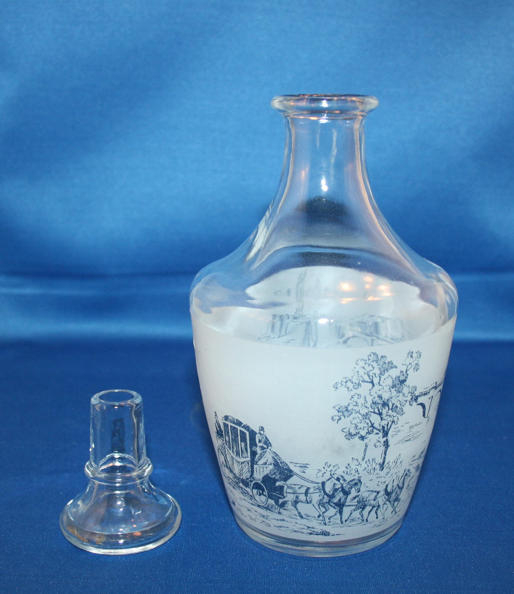 Vintage Glass Stagecoach Decanter Liquor Carafe Country Scenes France