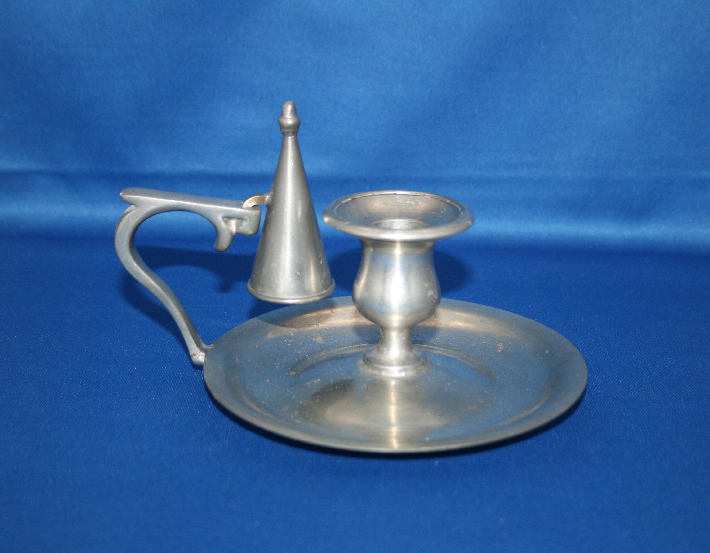 Vintage John Starvich Pewter Chamber Stick Candle Holder with Snuffer Signed Made in the USA