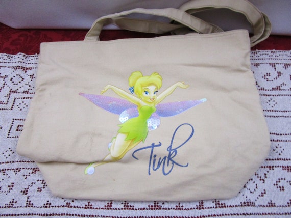 Vintage Disney Tink Tan Canvas Zippered Tote Bag,… - image 7