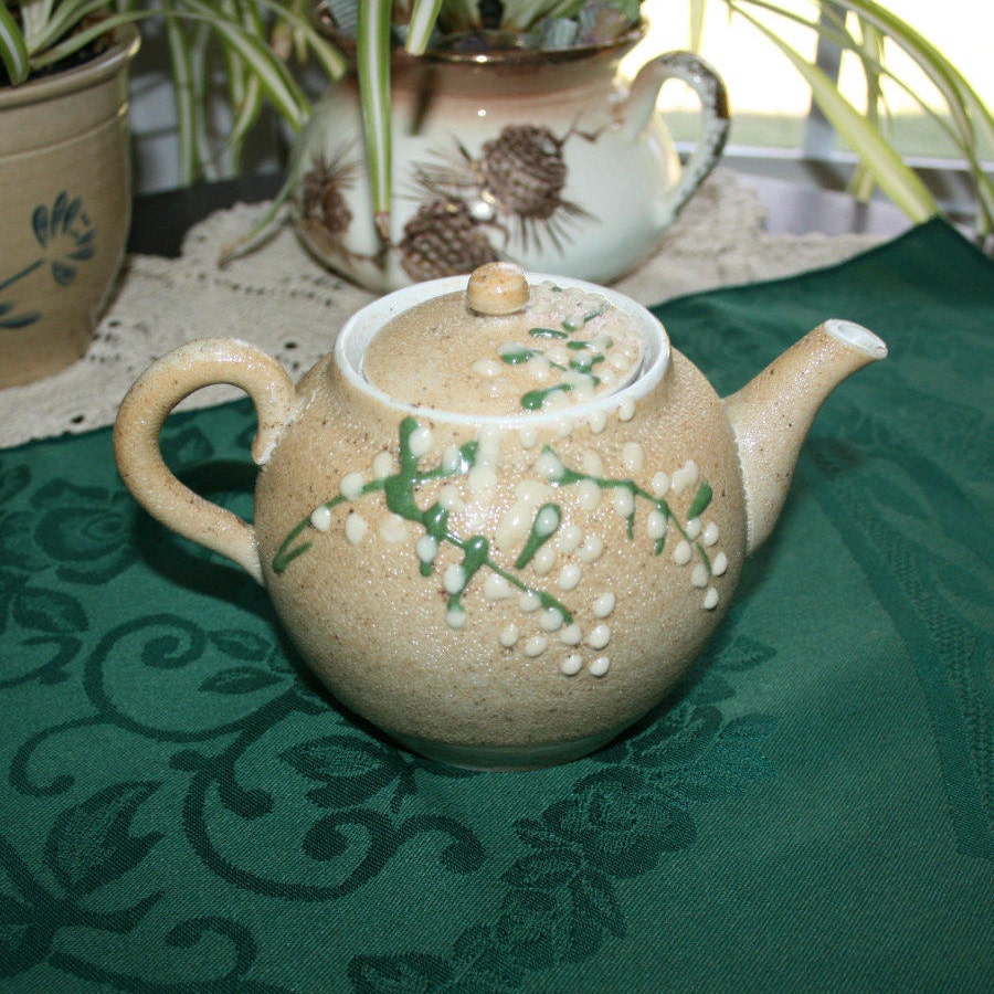 Vintage Hand Made Glazed Clay Teapot with Infuser Tea Pot