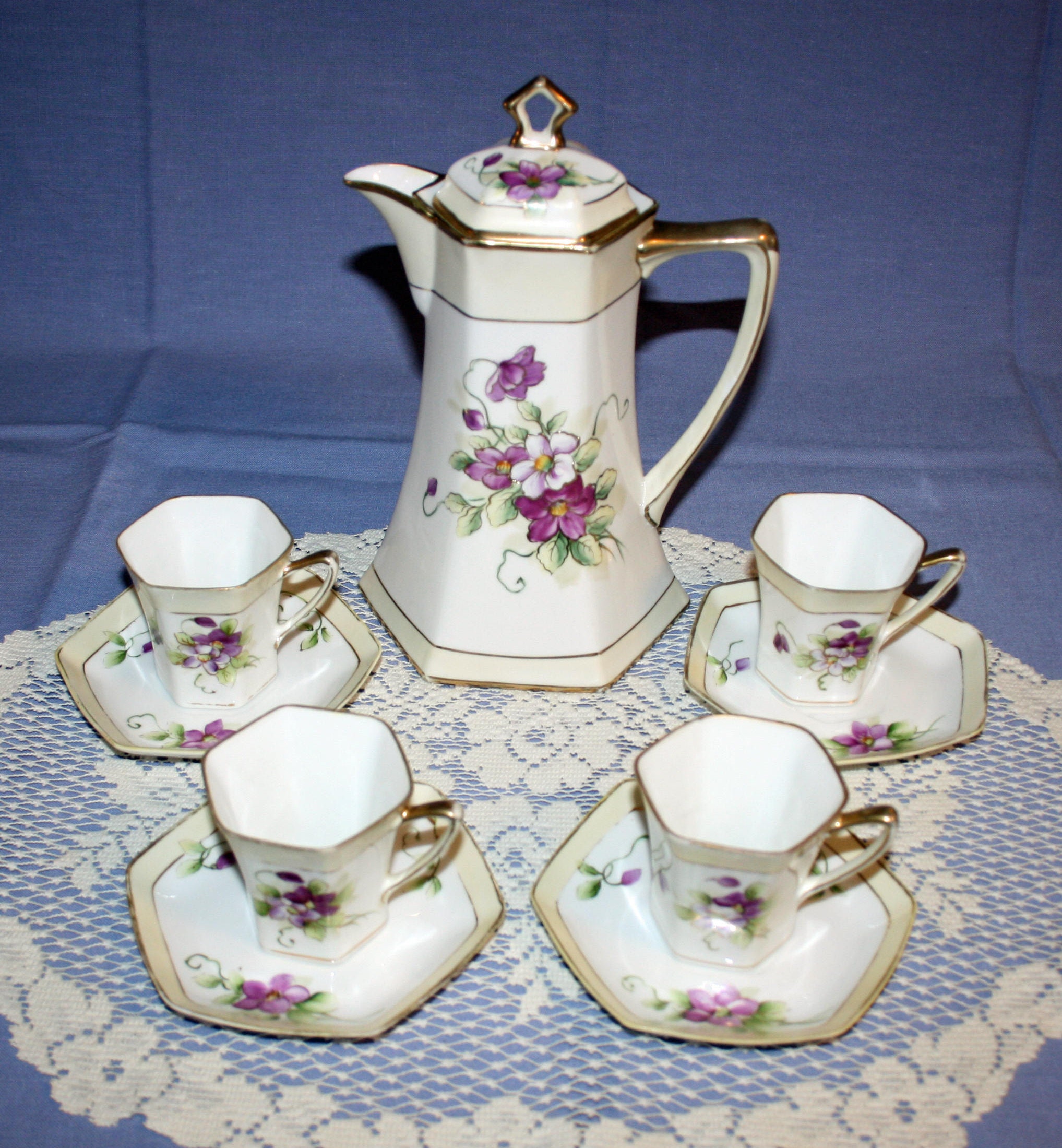 Antique Nippon Hot Chocolate Pot and Matching Cups - Set of 4 - Handpa – In  The Vintage Kitchen Shop