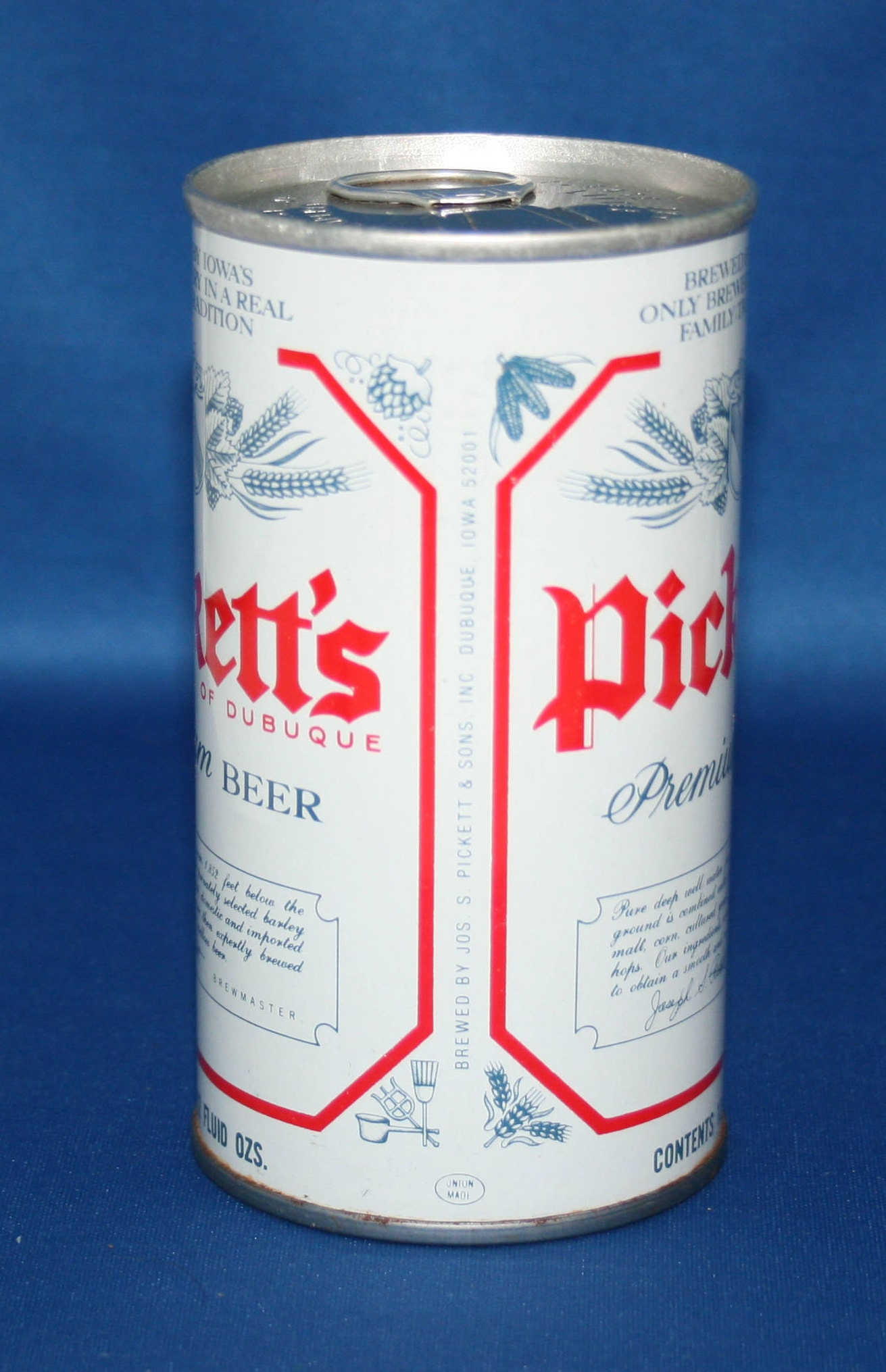 Vintage Pickett's Premium Beer Steel Can Pull Tab Unopened Dubuque Iowa