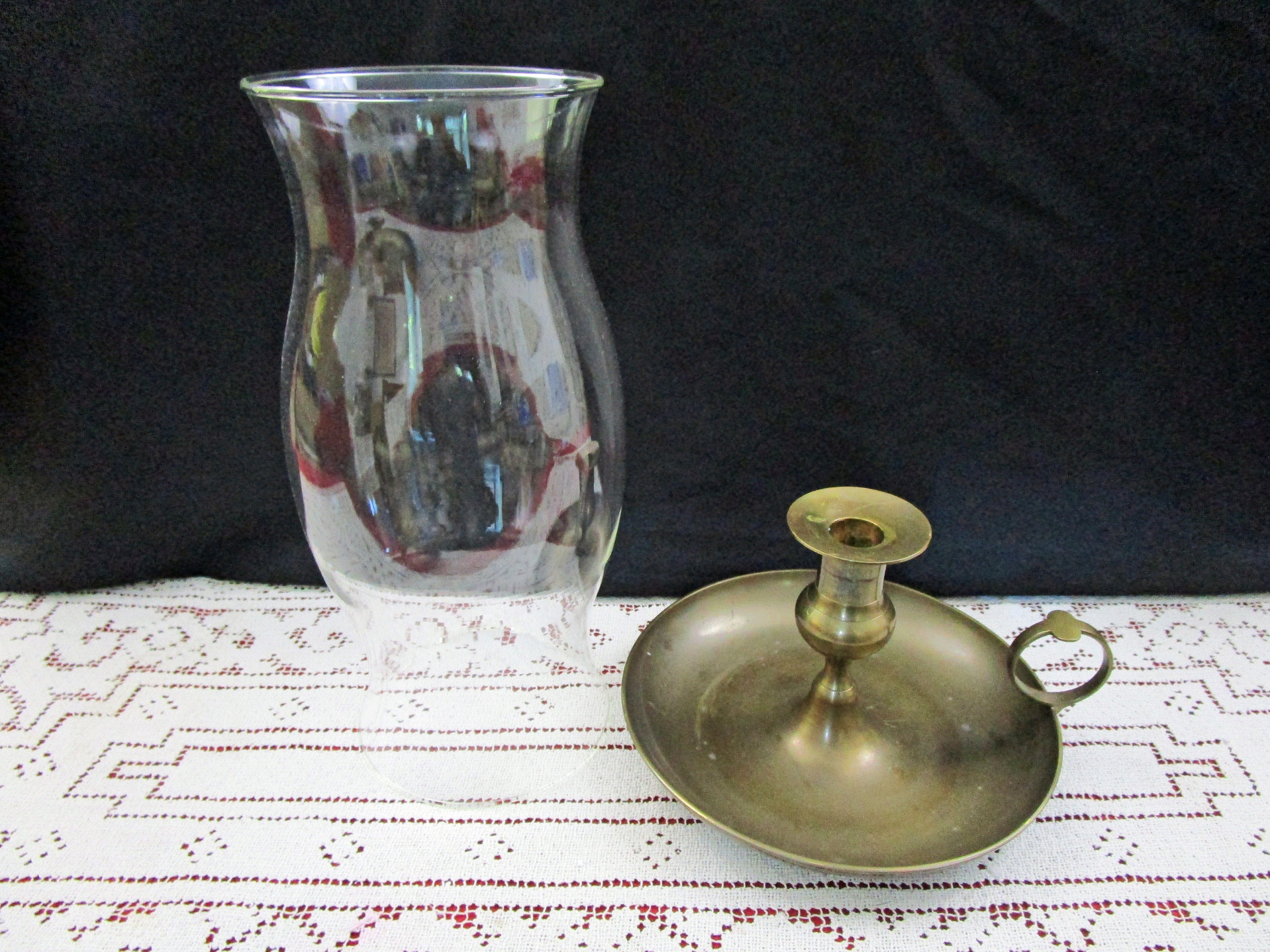Vintage XLarge Solid Brass Chamber Stick and Glass Globe candle holder