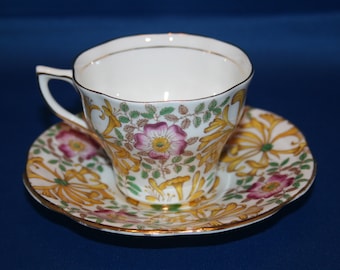 Vintage Rosina Teacup & Saucer Hand Painted Bone China Floral tea cup made in England English Tea