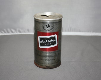 Vintage Carling Black Label Steel Can Pull Tab Opened & Empty Collectible Bar Memorabilia Barware Advertisement Breweriana