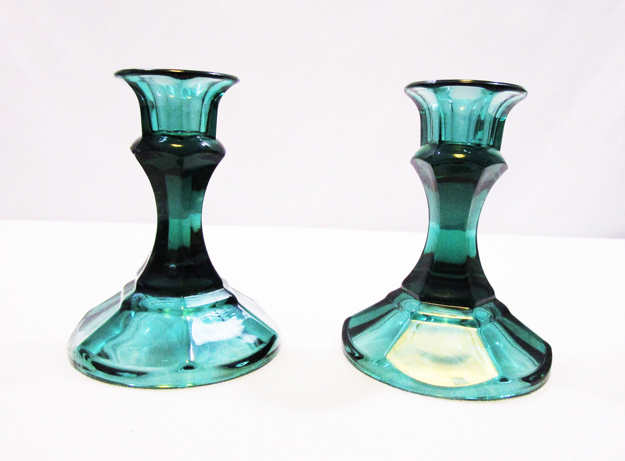 Vintage Emerald Green Candlesticks Holiday Candle Holders March Wedding