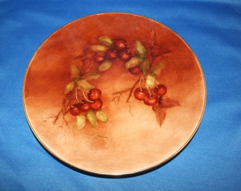 Antique Hand Painted Cherry Branch Cabinet Plate Signed Jeanette Thurston dated ‘92 Cherries Dinner Plate Charger Art