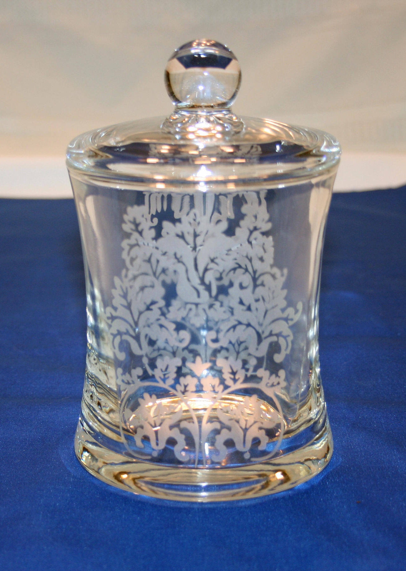 Antique EAPG Lidded Glass Apothecary Jar Acid Etched Biscuit Jar Cookie