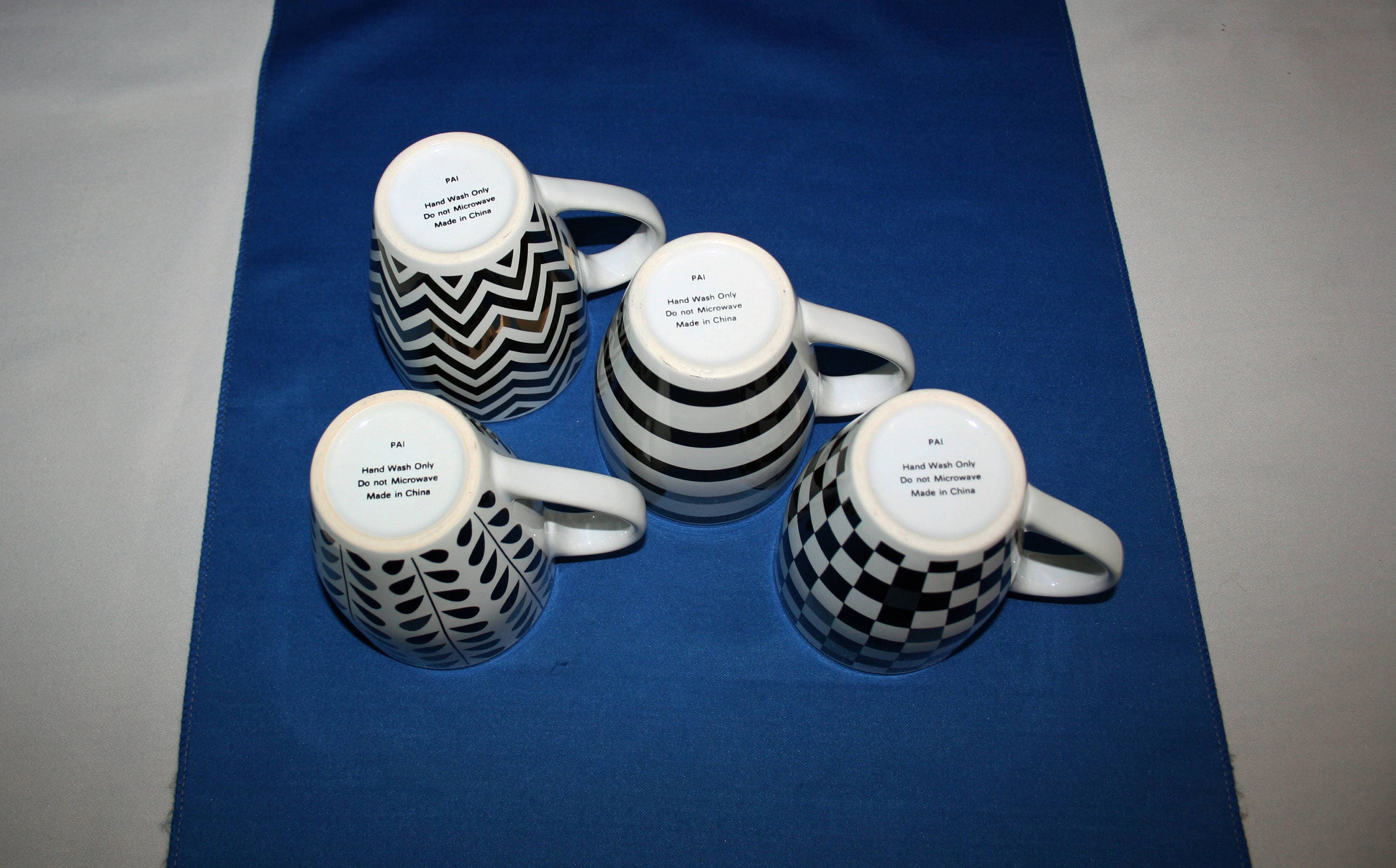 Vintage Coffee Mug Set Macy's Set of 4 New Old Stock Art Deco Black