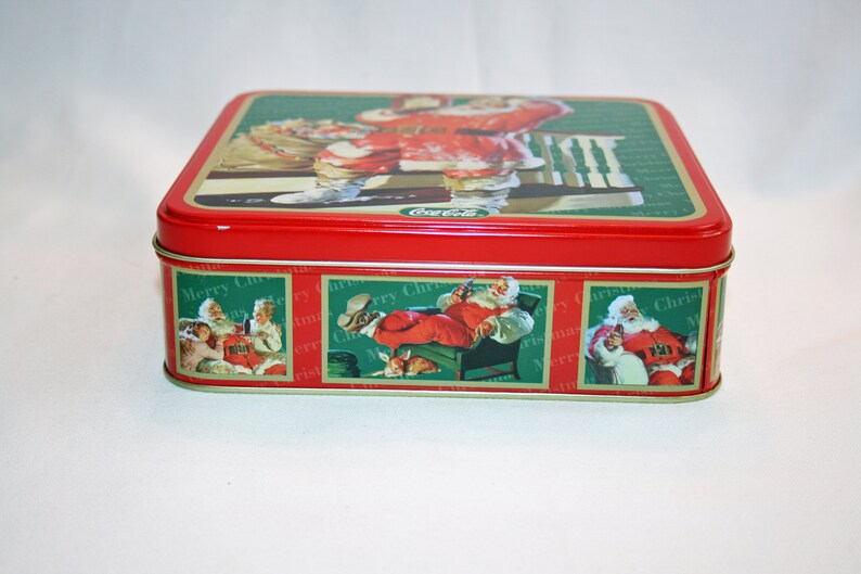 Vintage Coca-Cola Christmas Santa Tin Collectors Tin Coca Cola Collectible Coke Memorabilia Ephemera Storage Box Tin image 3