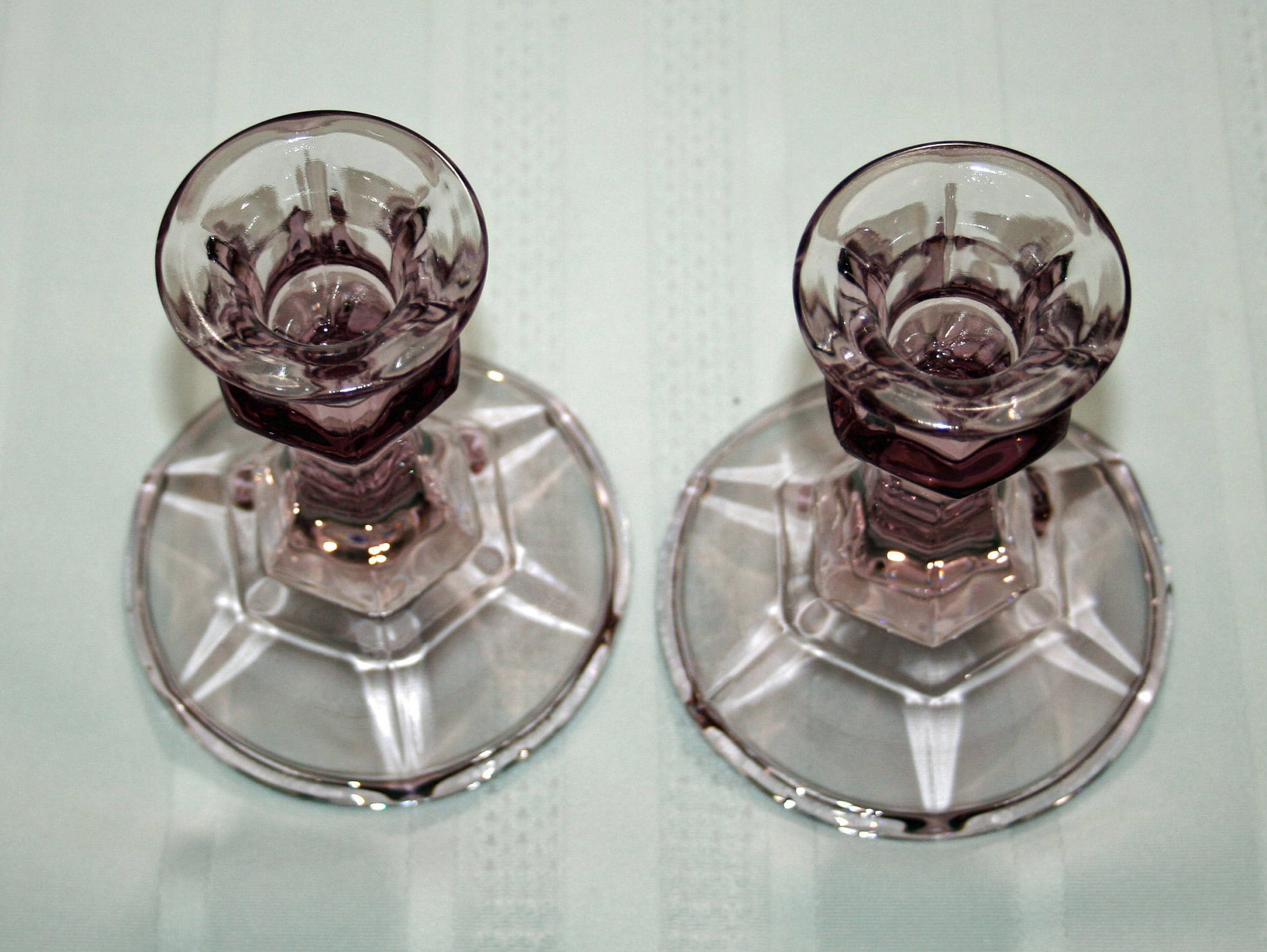Vintage Amethyst Candlesticks Pressed Glass purple candle holders
