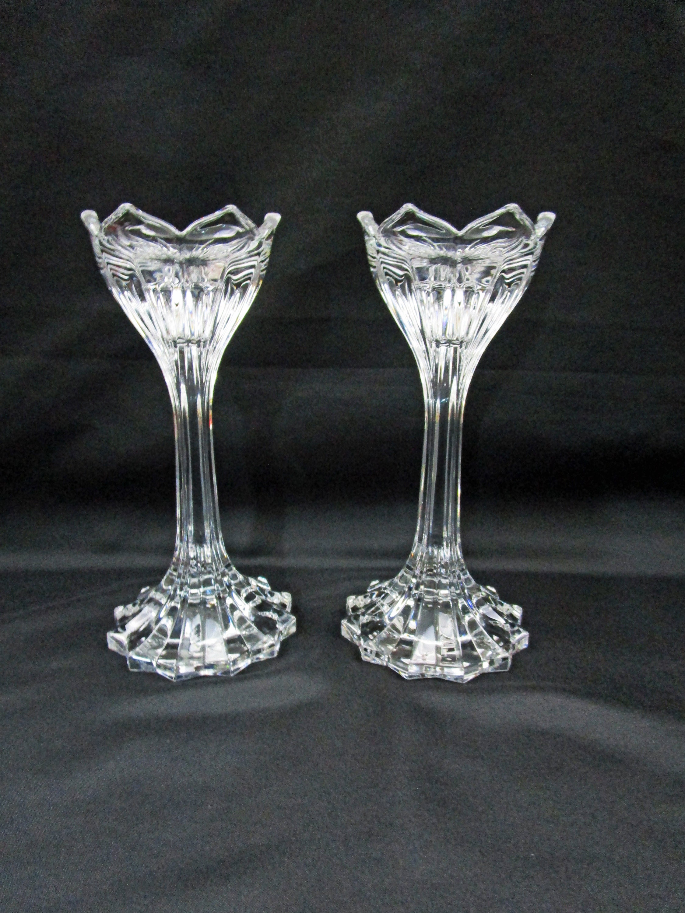 Vintage Gorham Lotus 7” Candlesticks Pair Lead Crystal Candle Stick