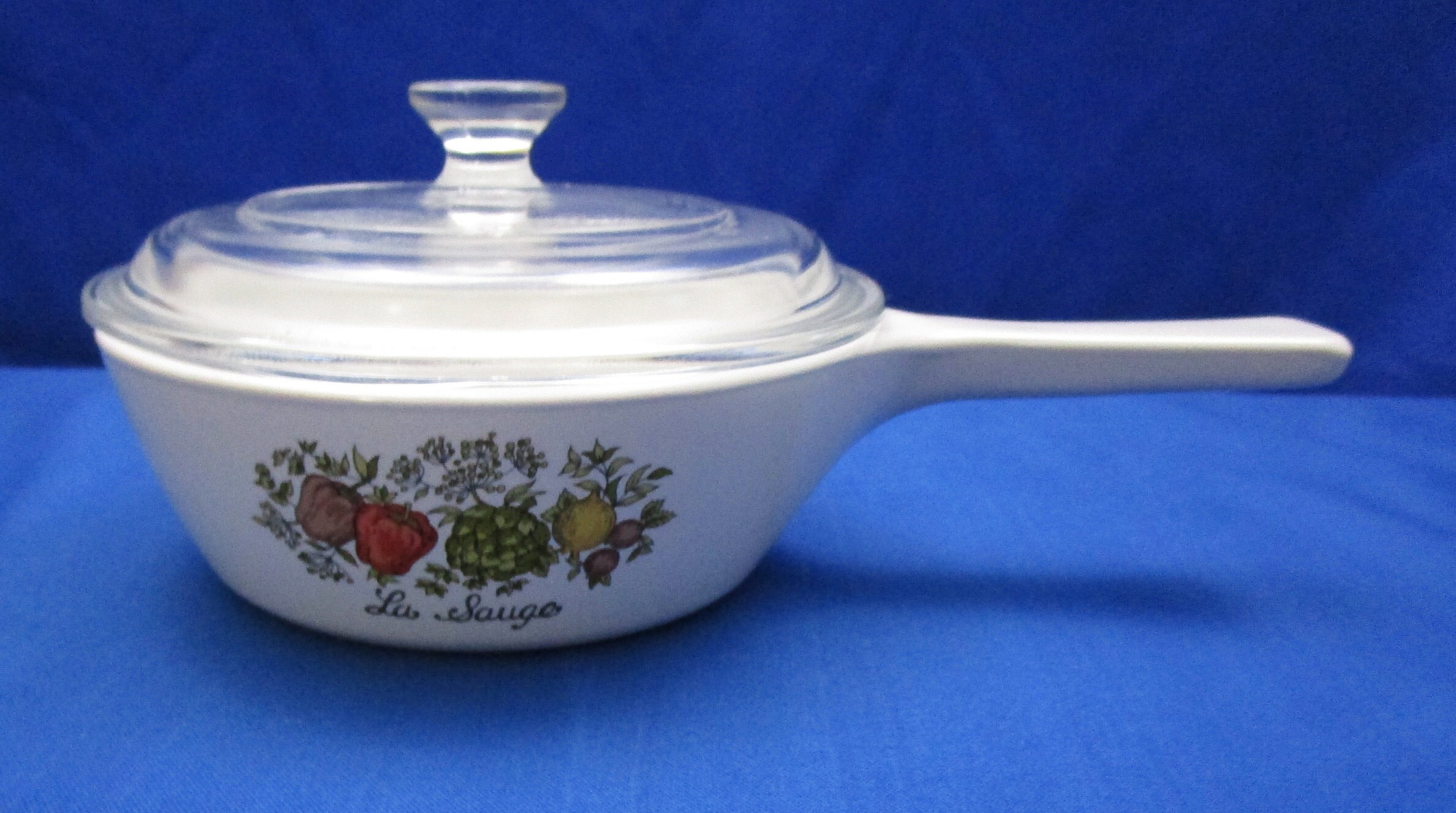 Vintage CorningWare Spice of Life 1 pint Menuette Pan with Glass Pyrex