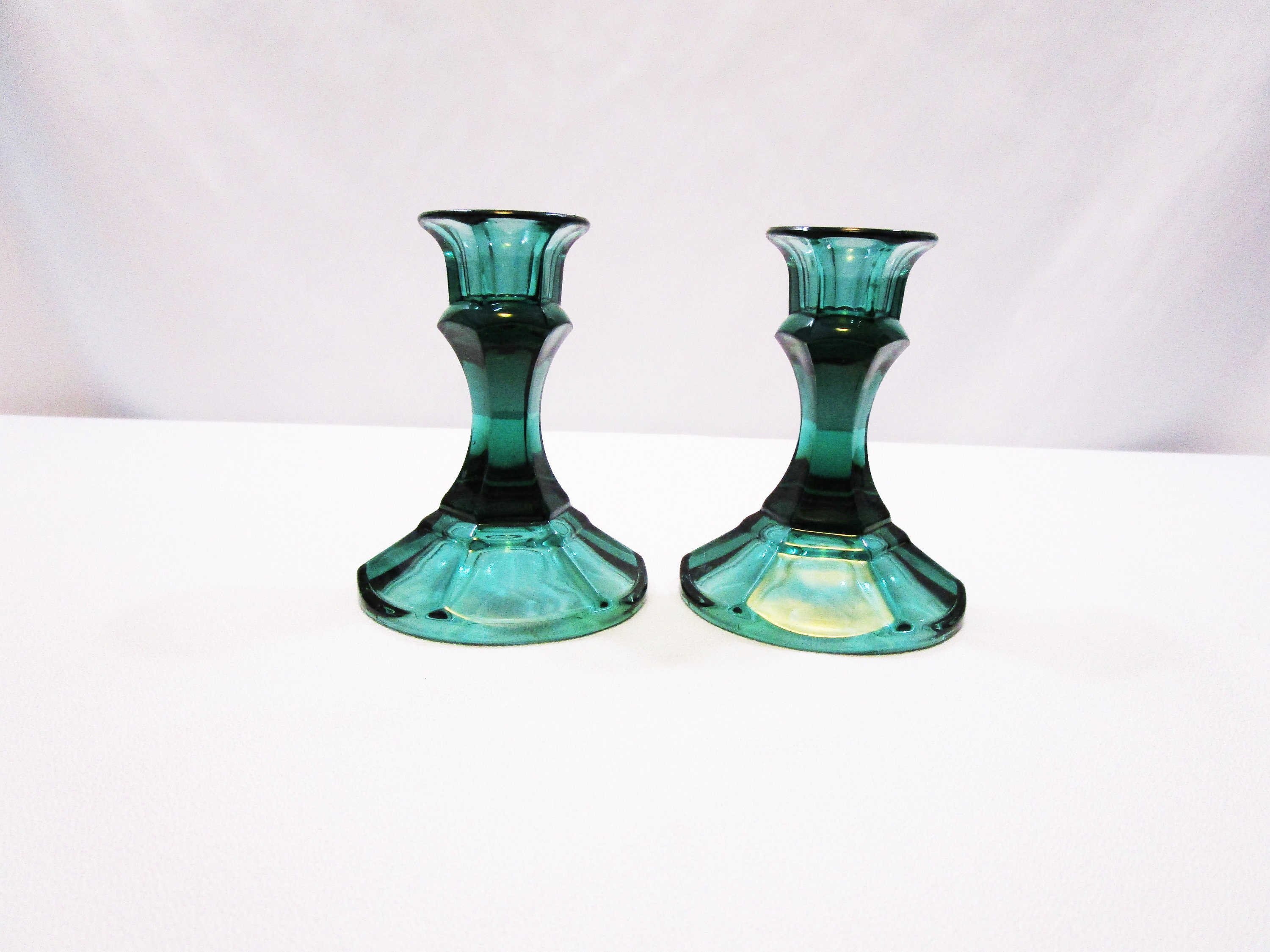 Vintage Emerald Green Candlesticks Holiday Candle Holders March Wedding