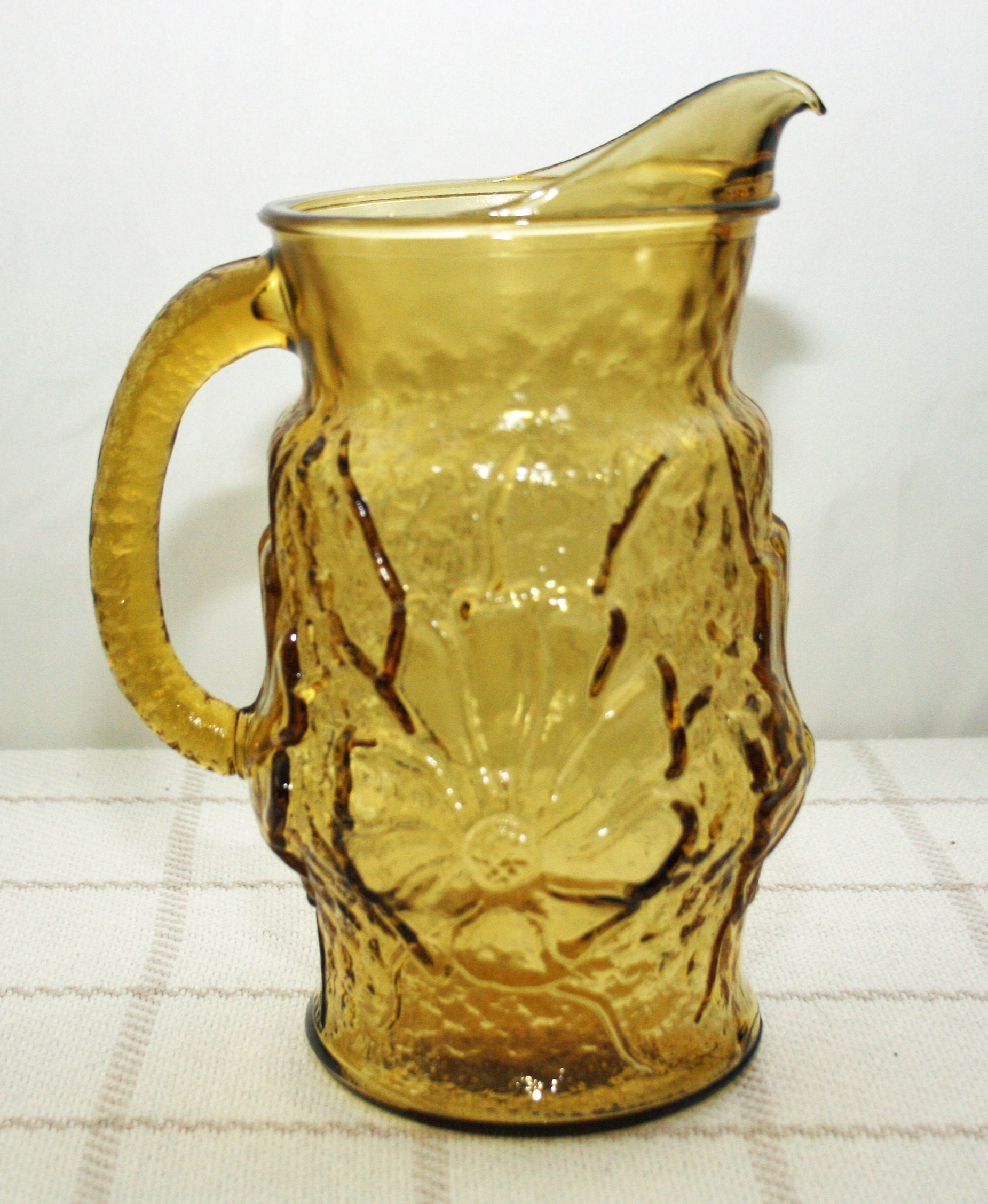 Vintage Amber Pitcher and Glass Set Anchor Hocking Rainflower Pitcher