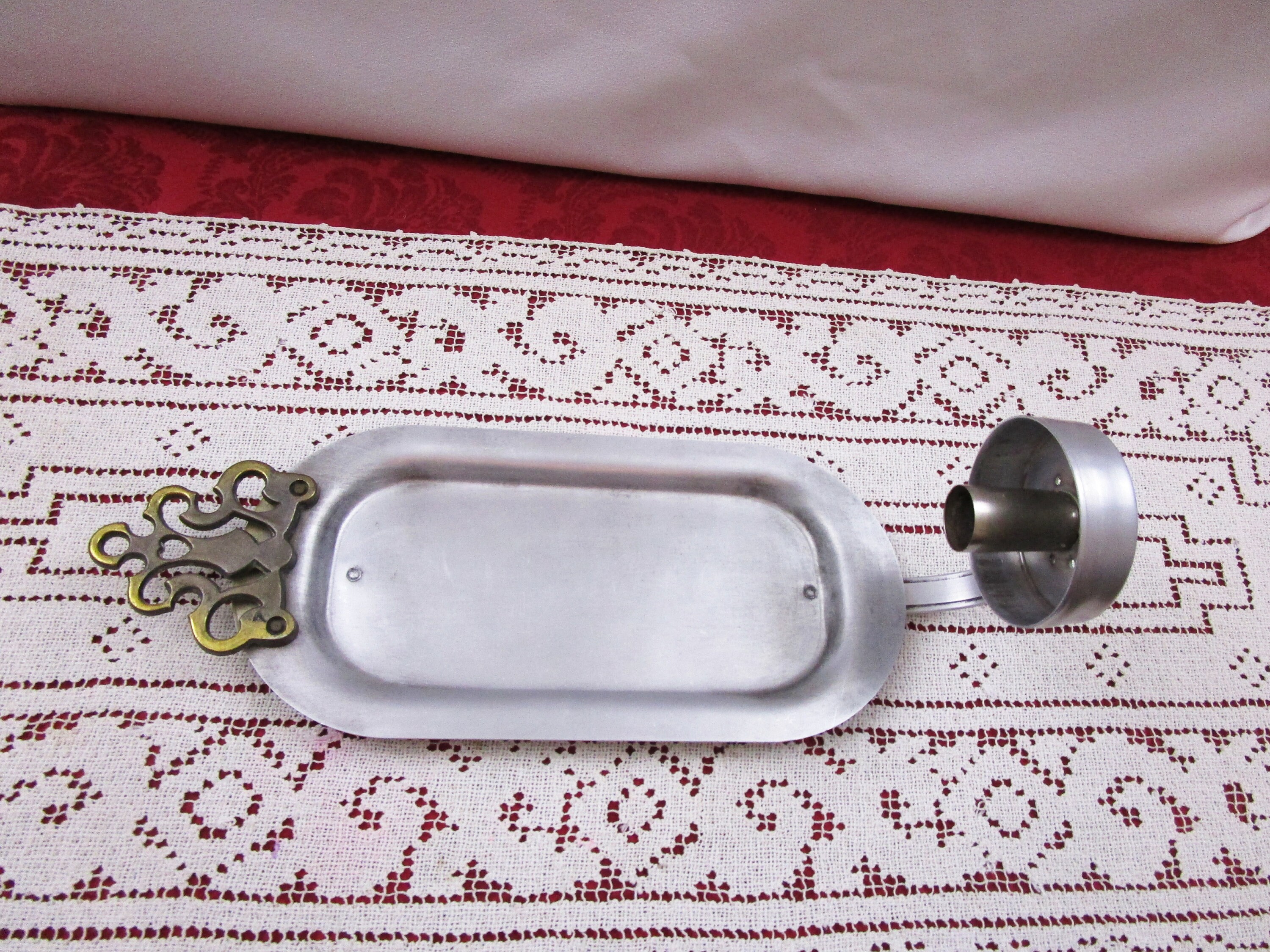 RARE Vintage Pewter Early American Oval Candle Wall Sconce CandleStick