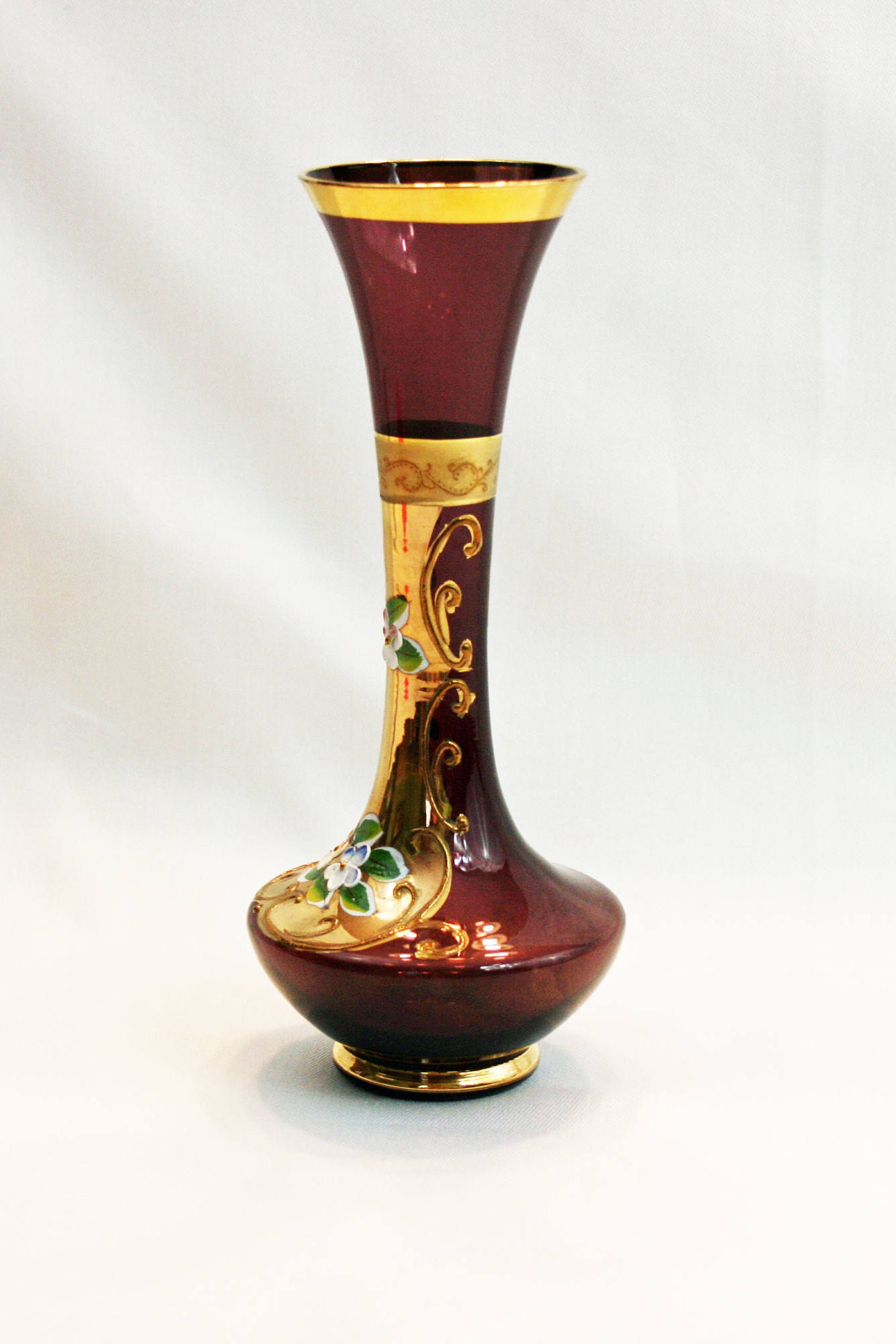 Vintage Lefton Amethyst Purple Bud Vase Gold Gilding Enamel Flowers