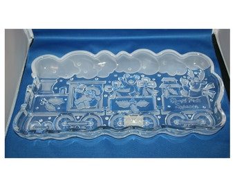 Vintage Gorham Crystal Train Platter, Christmas Holiday Traditions, North Pole Express Server Tray No 6215081, Made in Germany