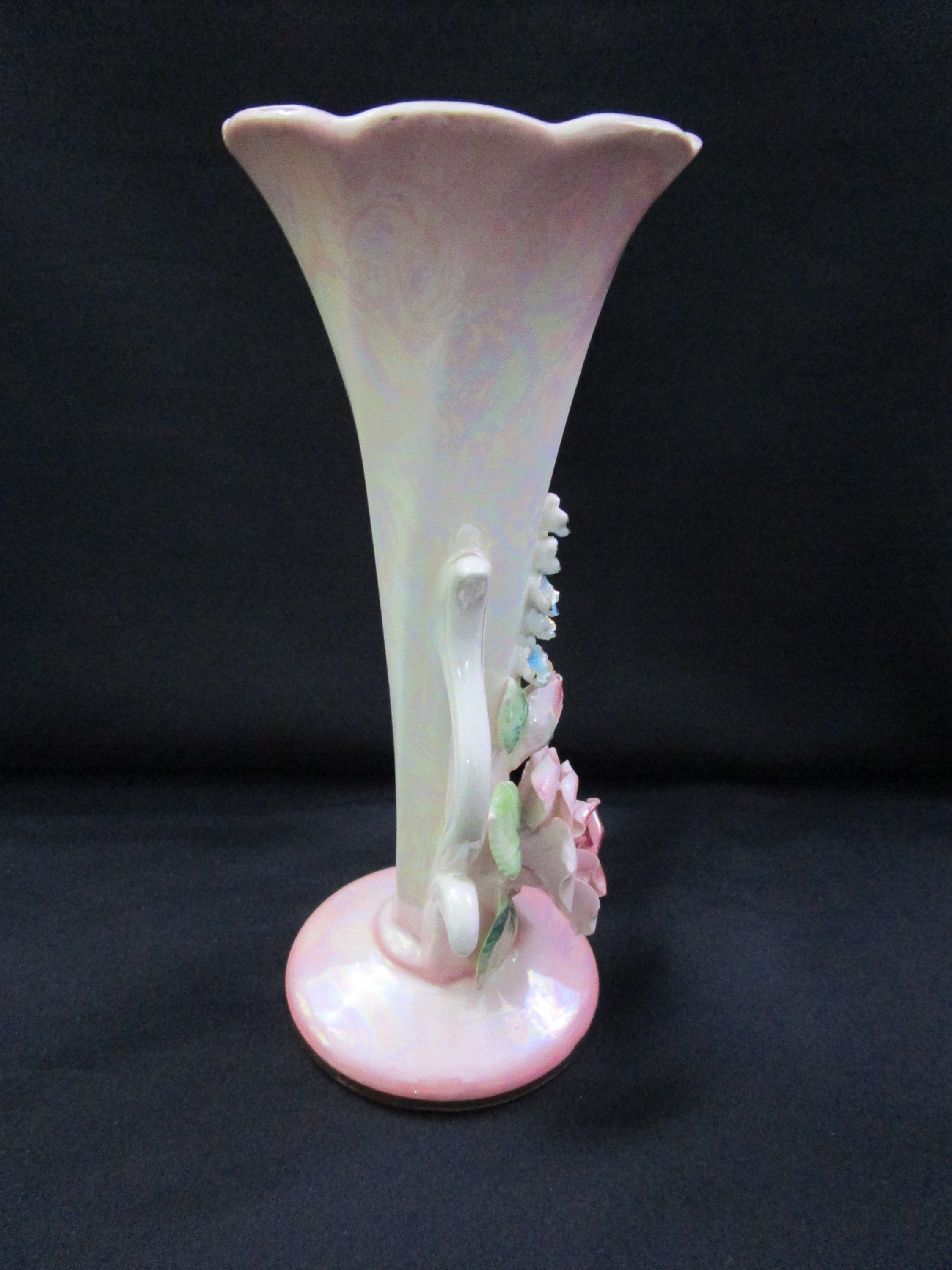 Vintage Lusterware Bud Vase Capodimonte Italian style Iridescent Pink Hand Painted Rose Flower Vase