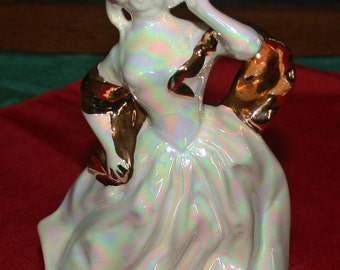 Vintage Iridescent Lady Figurine 22 Kt Opalescent Gold by