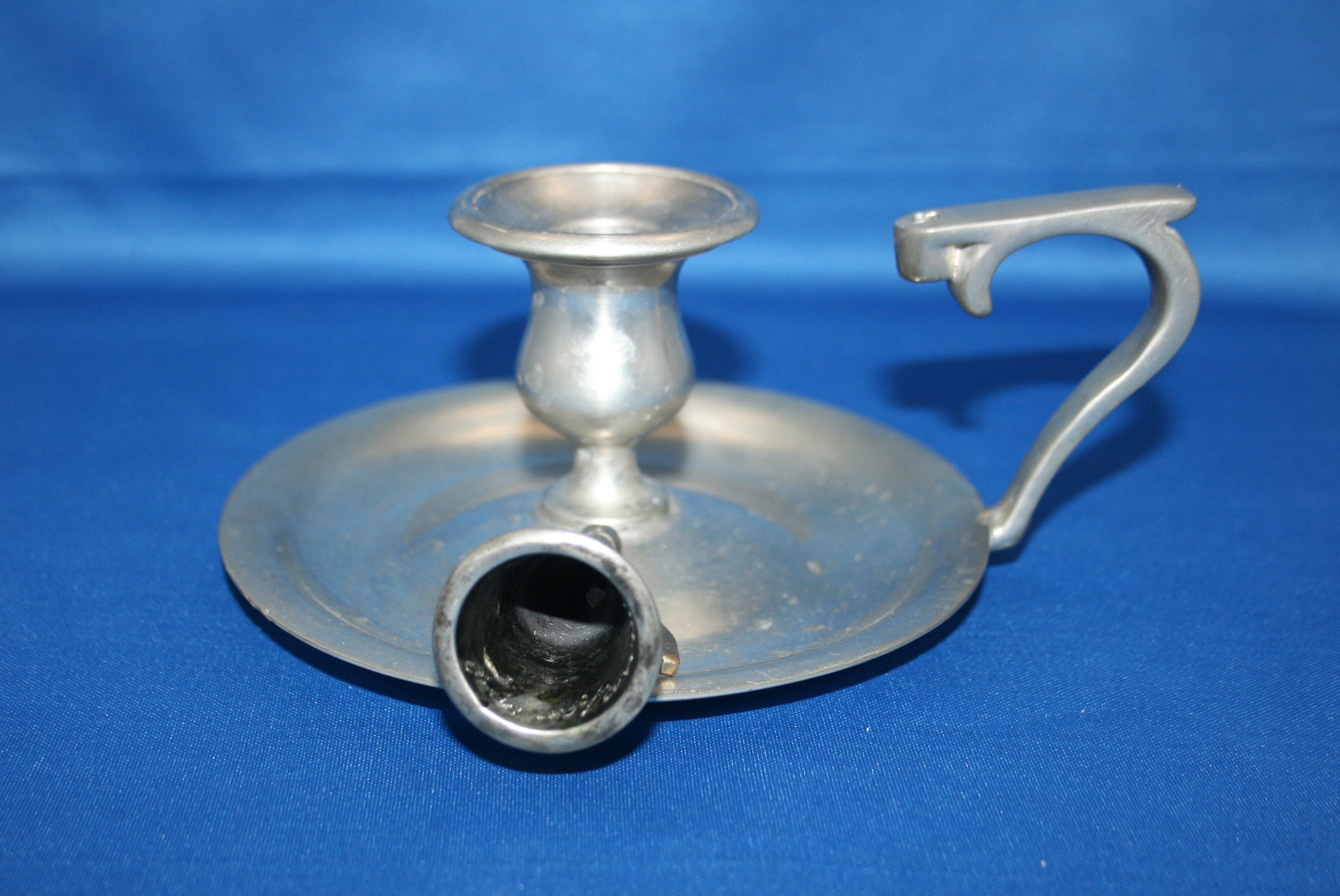 Vintage John Starvich Pewter Chamber Stick Candle Holder with Snuffer Signed Made in the USA