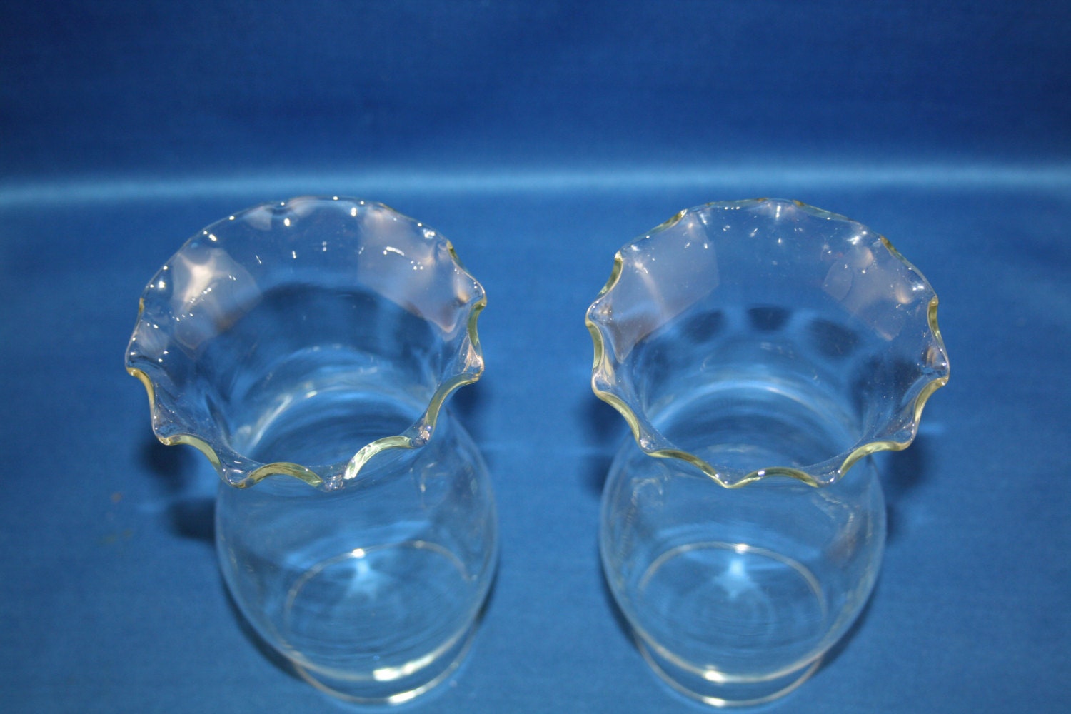 Clear Glass Ruffle Top Oil Lamp Lantern Replacement Chimney pair