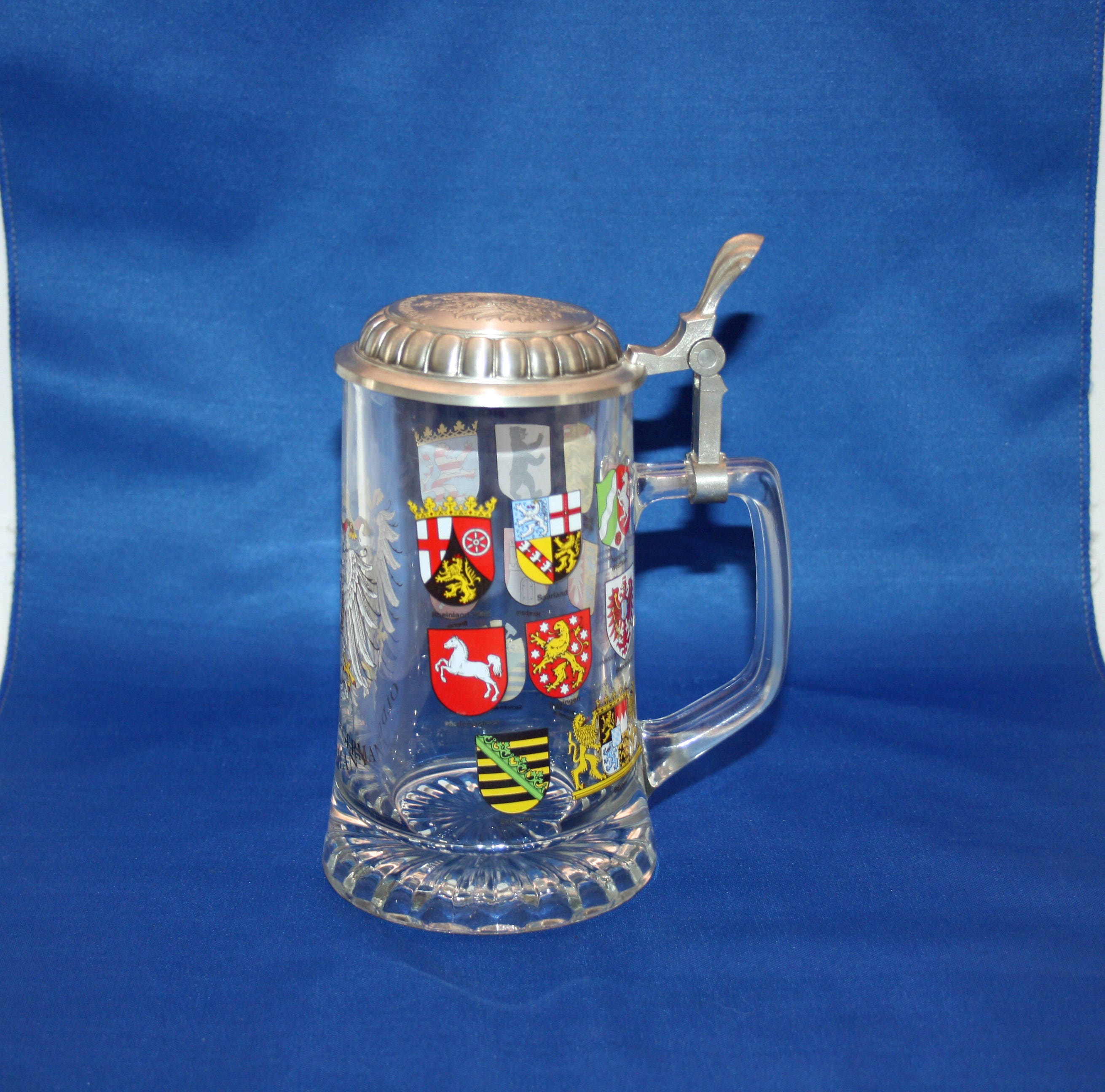 Vintage Old Germany Glass Beer Stein 16 German Coat of Arms and the