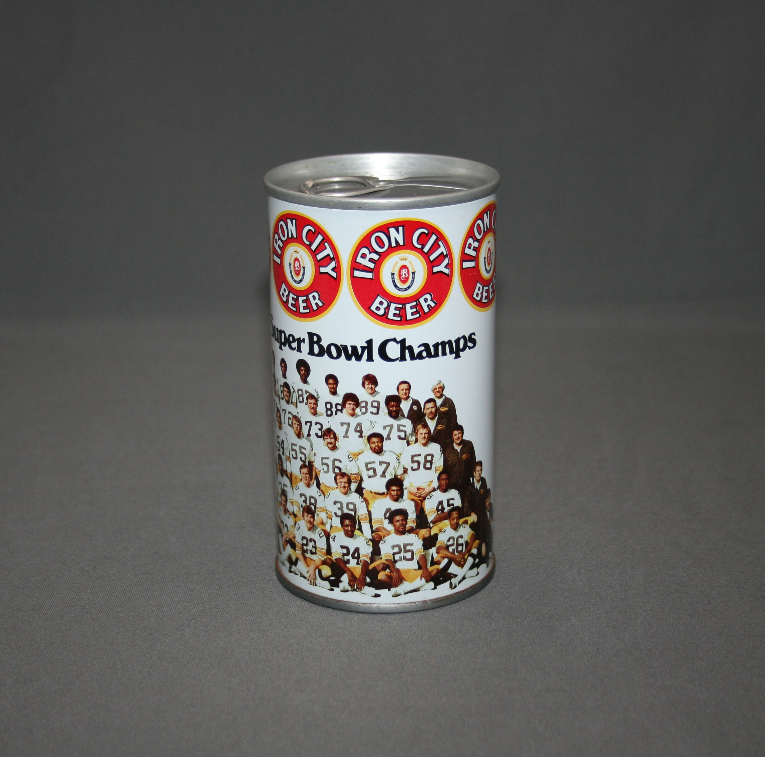 Vintage Iron City Beer Steelers 1975 Super Bowl Champs Steel Can Pull