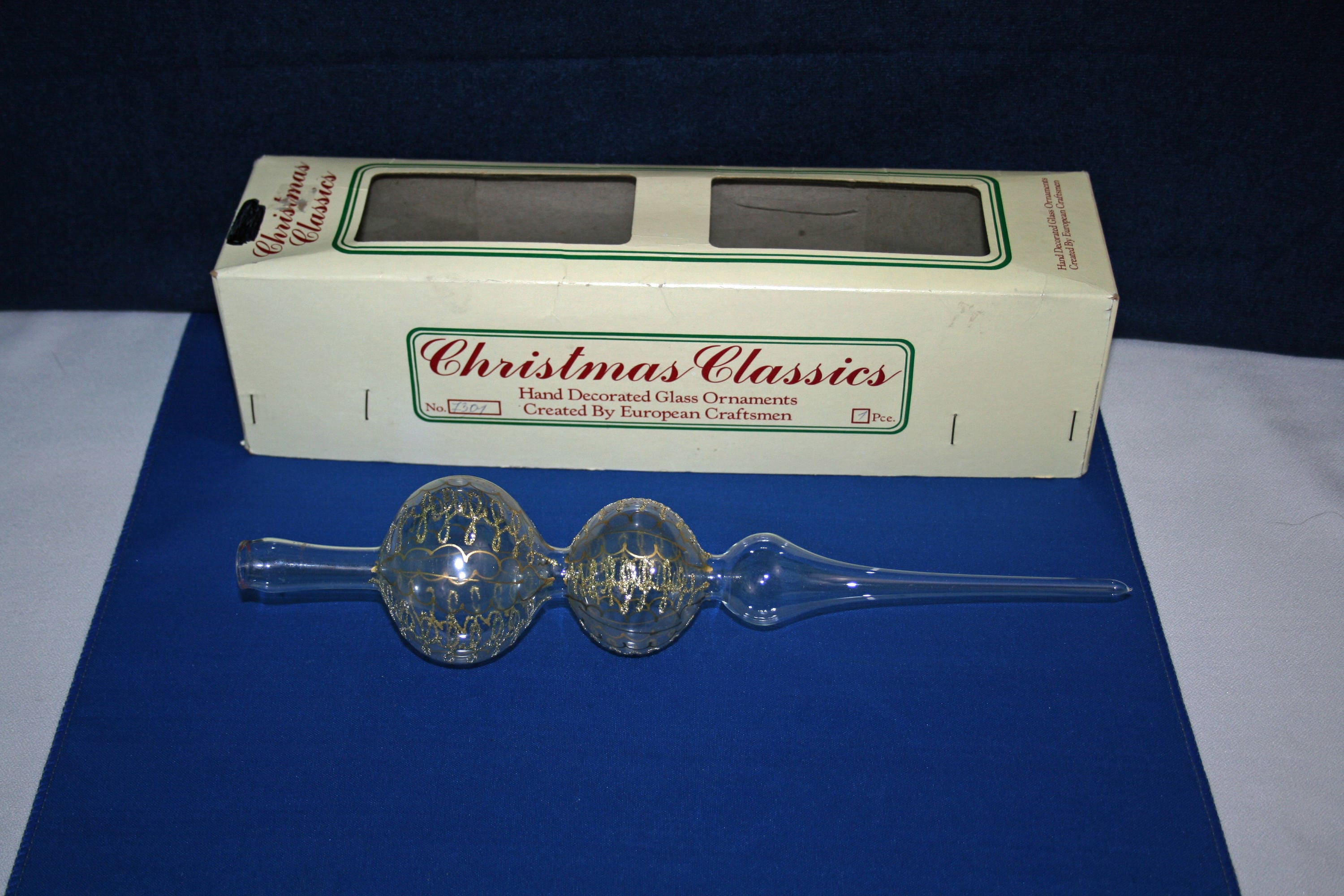 Vintage Christmas Classics Hand Decorated Clear Glass Finial Tree