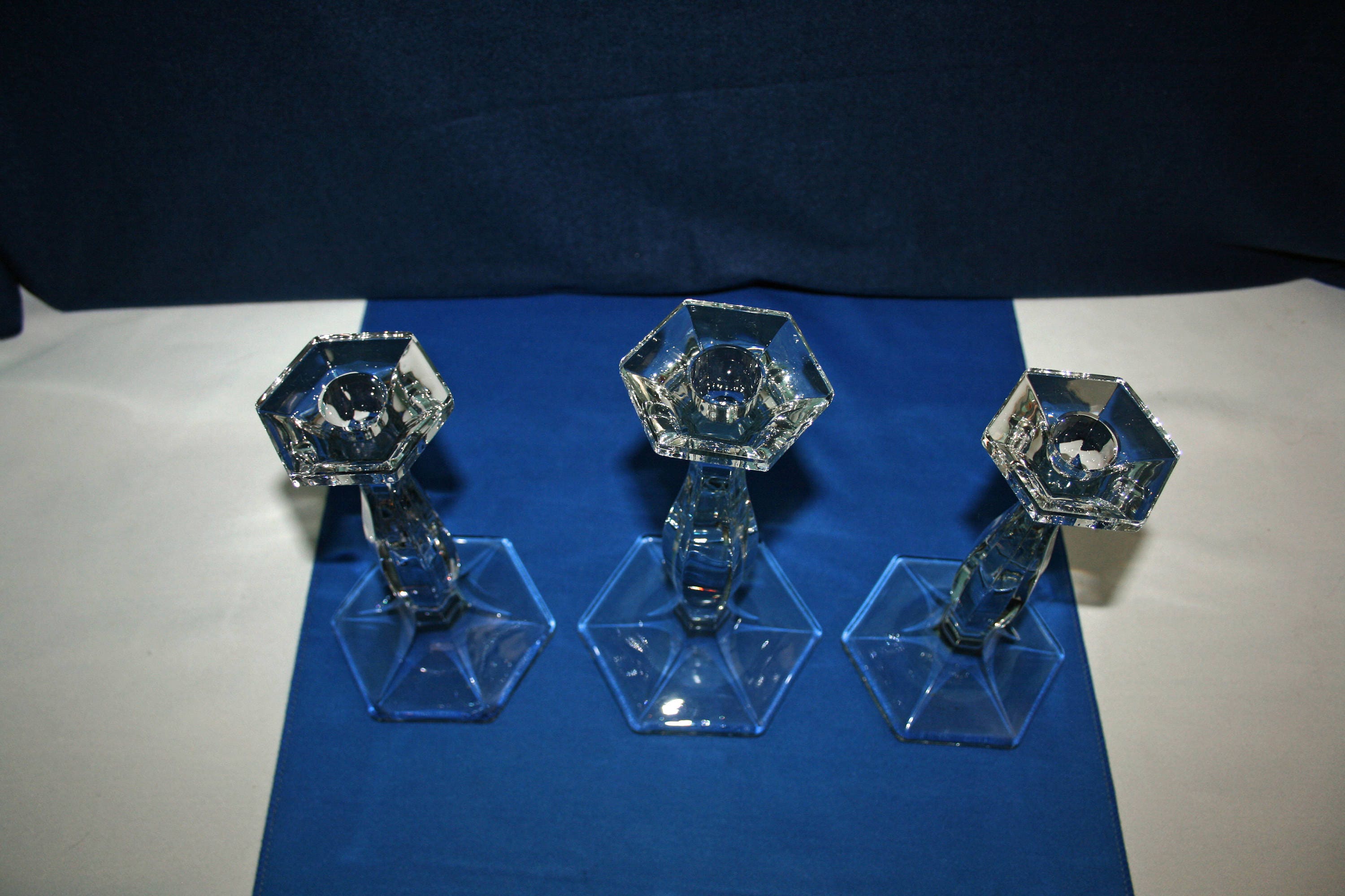 Antique Trio of A H Heisey Patrician (line 5) Crystal Candlesticks