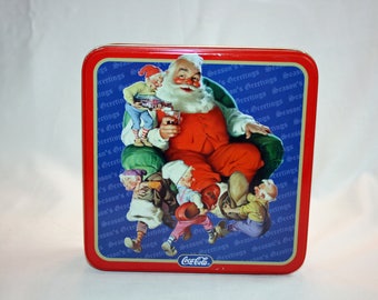 Vintage Coca-Cola Christmas Santa Tin Collector’s Tin - Coca Cola Collectible Coke Memorabilia Ephemera Storage Box Tin