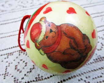 Vintage Decoupage Christmas Teddy Bear Holiday Ornament Holiday Christmas Tree Santa