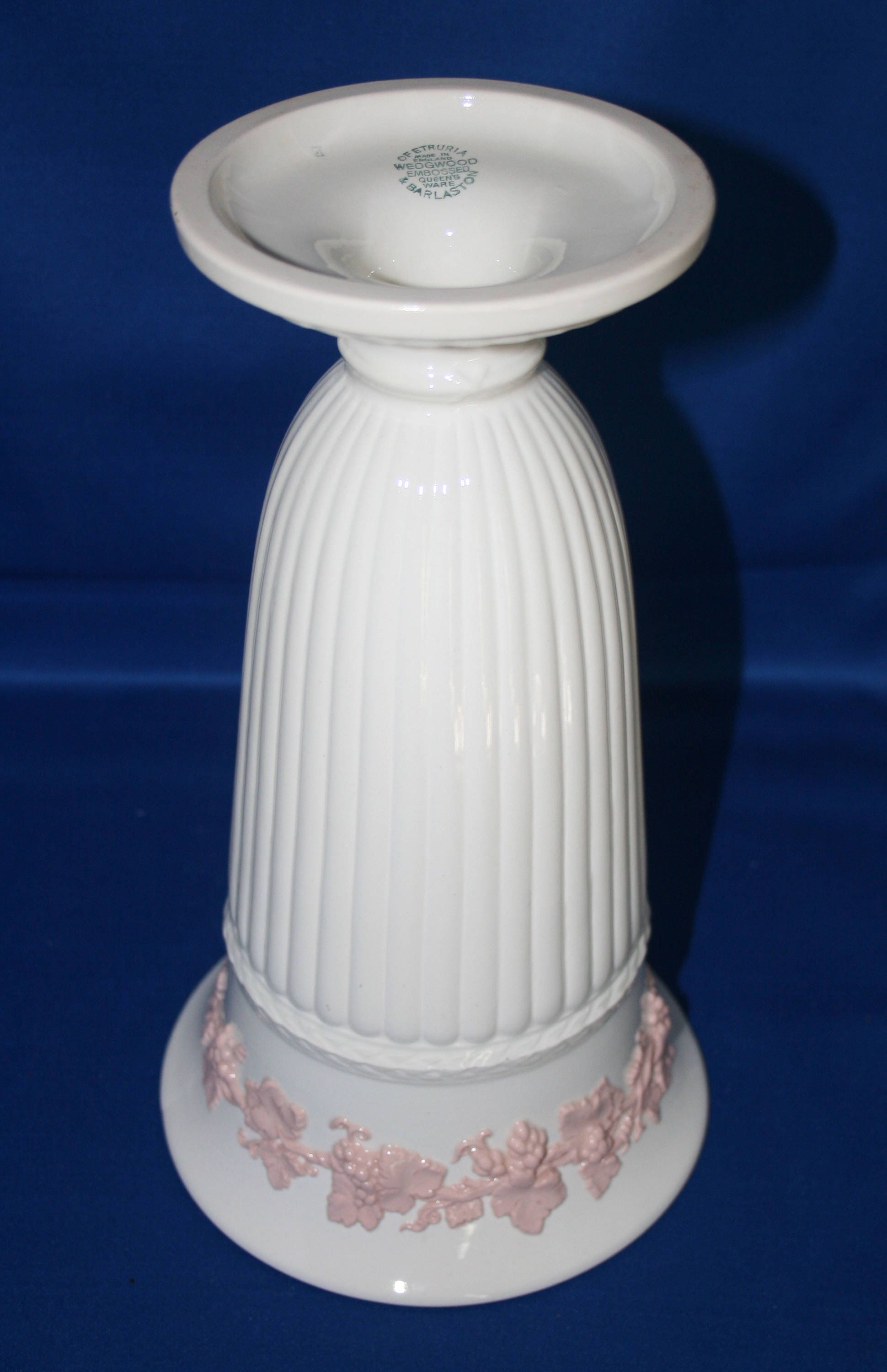 Vintage Flower Vase Wedgwood Queen’s Ware 11 Inch Vase Embossed Pink Grape Vine Porcelain