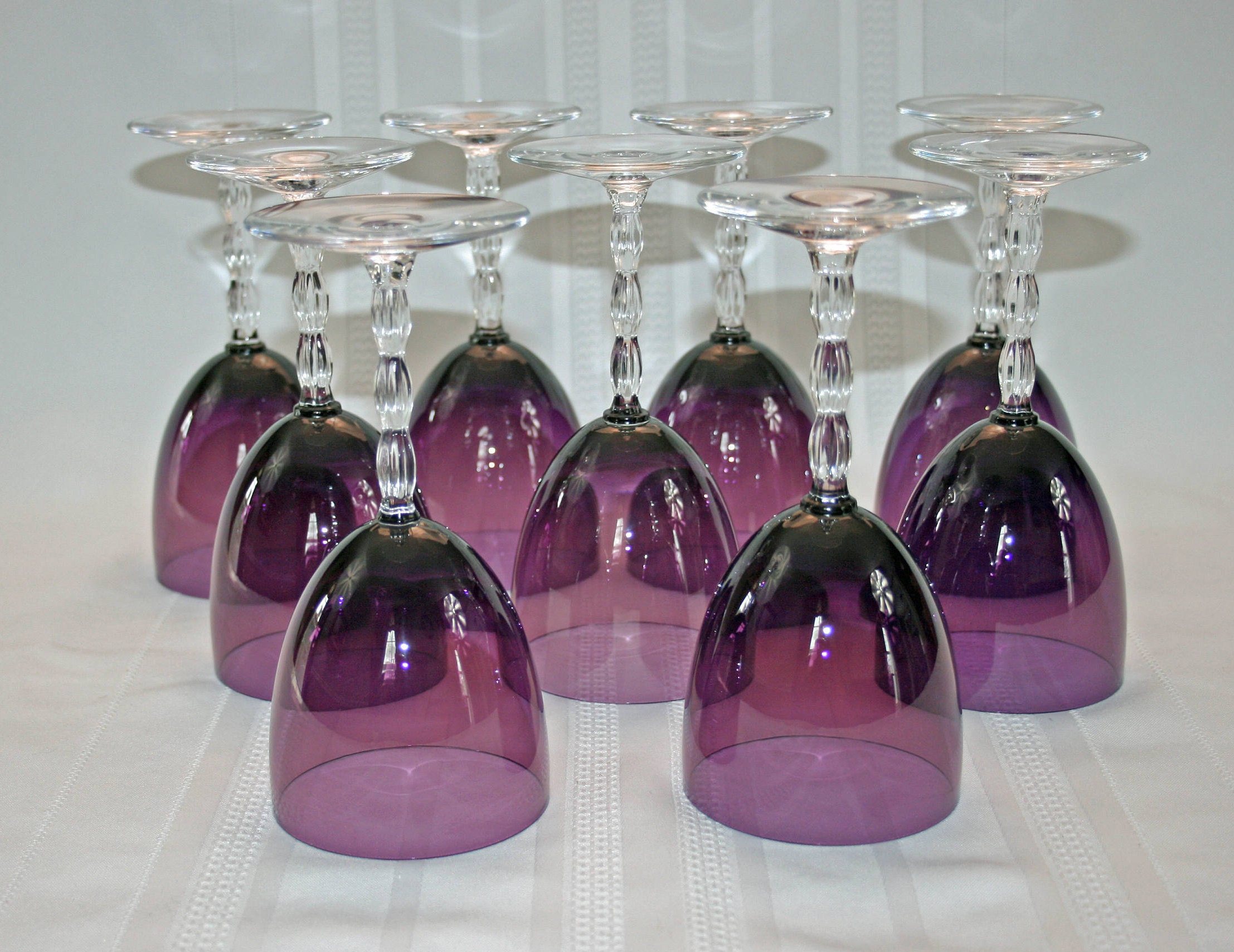 RARE Vintage Fostoria Westchester Crystal Amethyst Wine Glass Set of 9 circa 1940's purple water