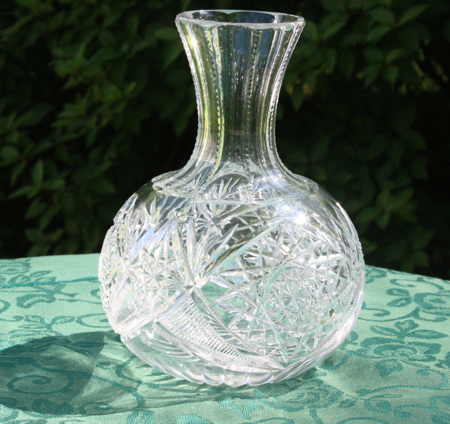 Antique Crystal Wine Carafe Glass Liquor Whiskey Decanter Flower Bud