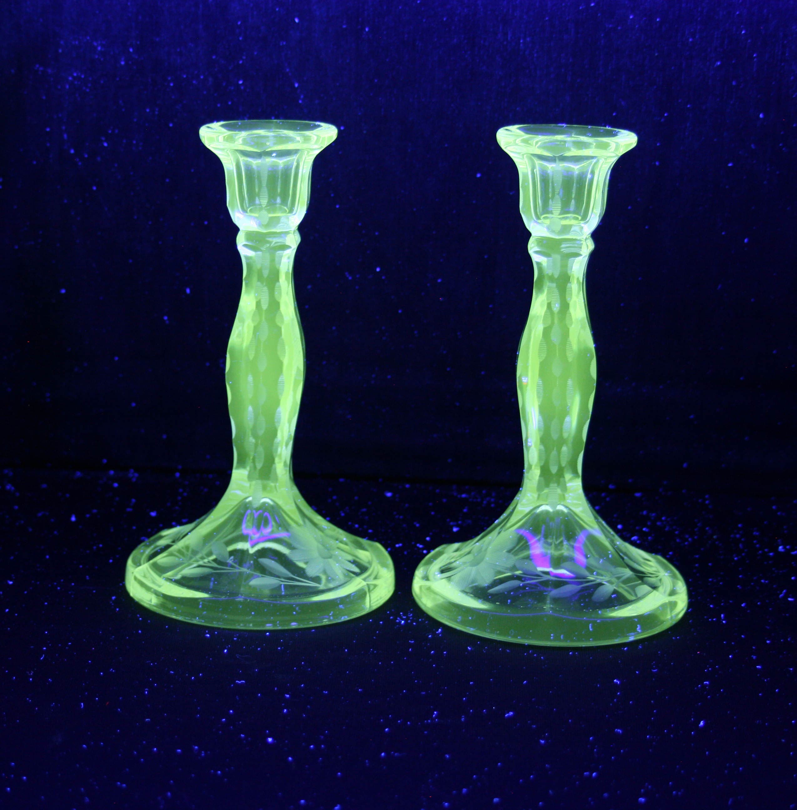 Antique EAPG Cut Glass Candlesticks Pair circa 1900s set of 2 hand cut