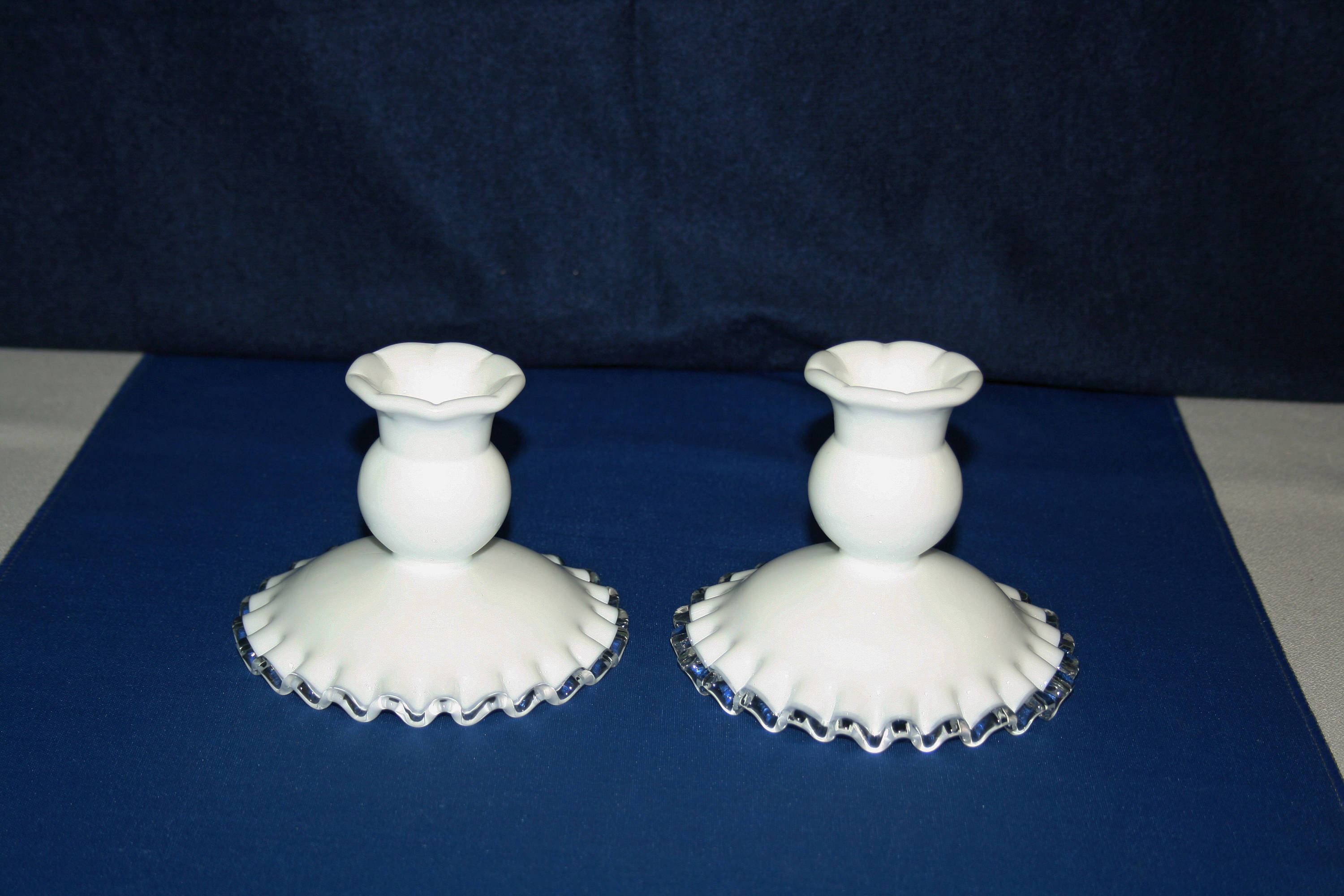Vintage Fenton Silver Crest Candlestick white clear glass crimped