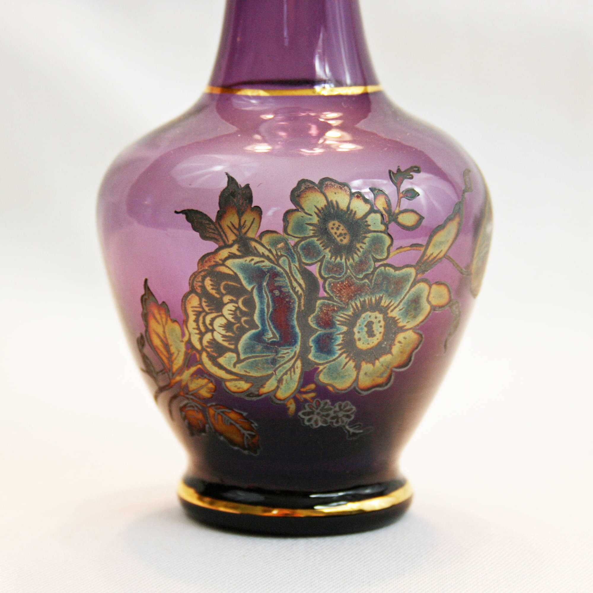 Vintage Lefton Purple Amethyst Glass Bud Vase Hand Blown with Floral