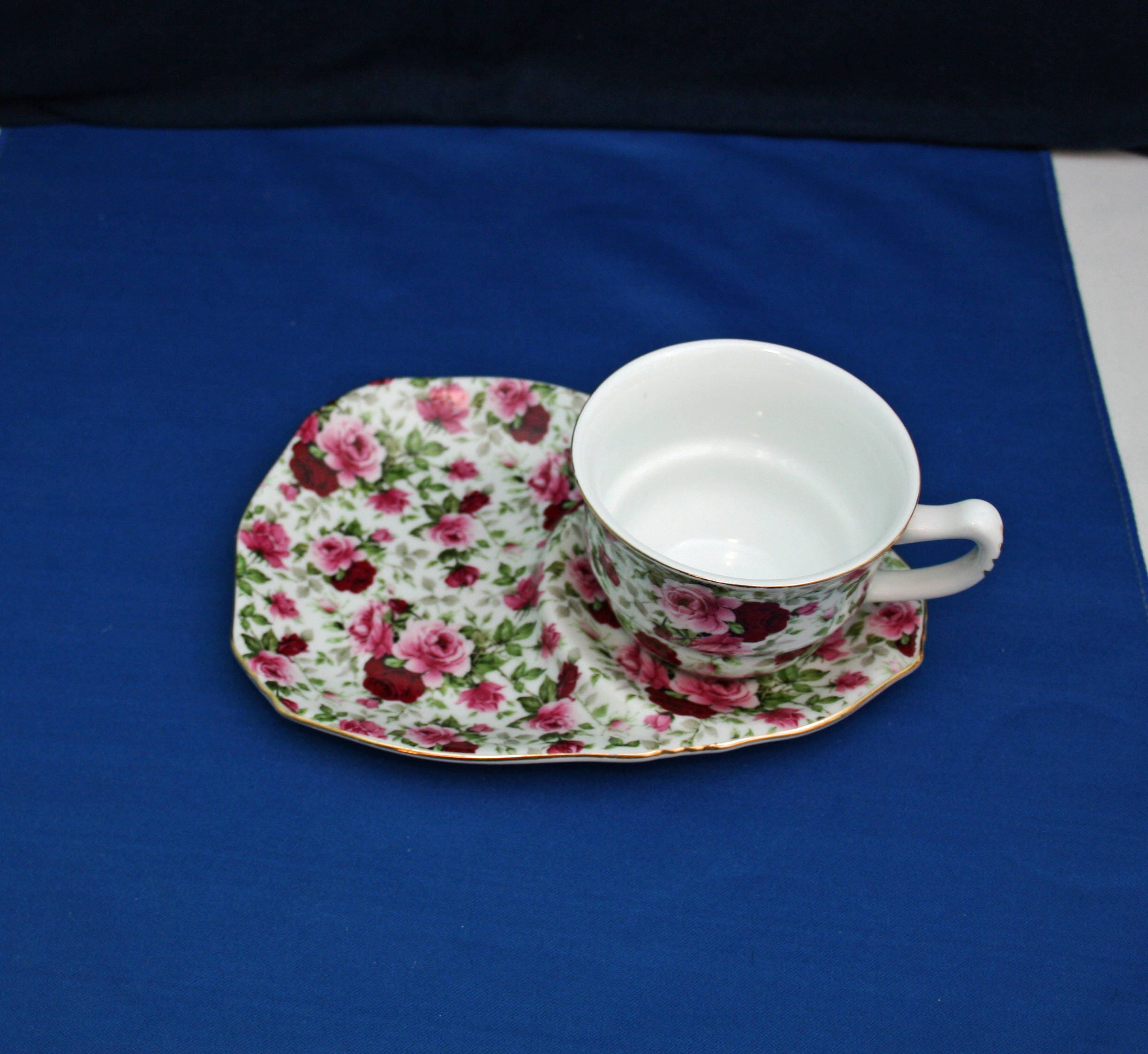 Vintage Teacup and Snack Plate Nantucket Home Chintz Rose Matching Cup