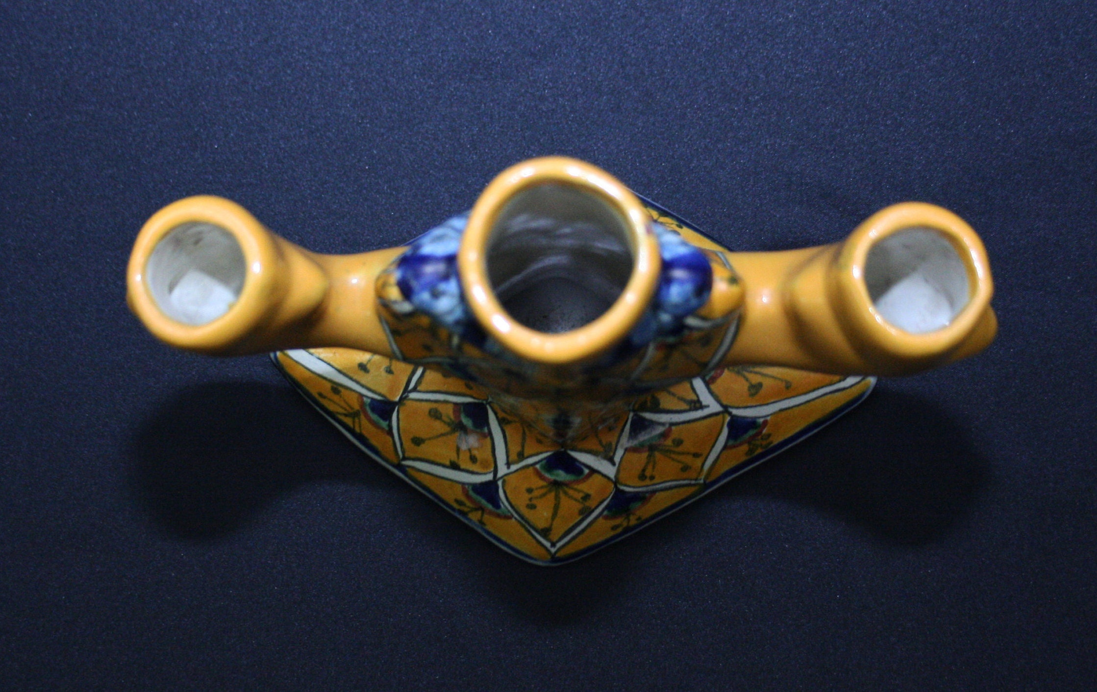 Vintage Mexican Earthenware Candelabra Signed Pinal Mexico Hand Made