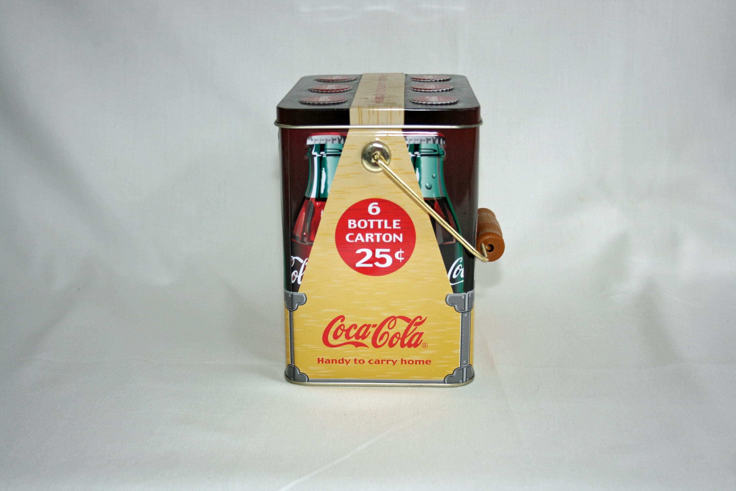 Vintage CocaCola Bottle Carrier Collector’s Tin with Wood Handle