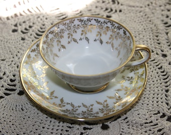 Vintage Oscar Schaller & Co Demitasse Teacup and Saucer White and Gold Tea Cup circa 1935 Bavaria Bone China Bavarian Tea Party