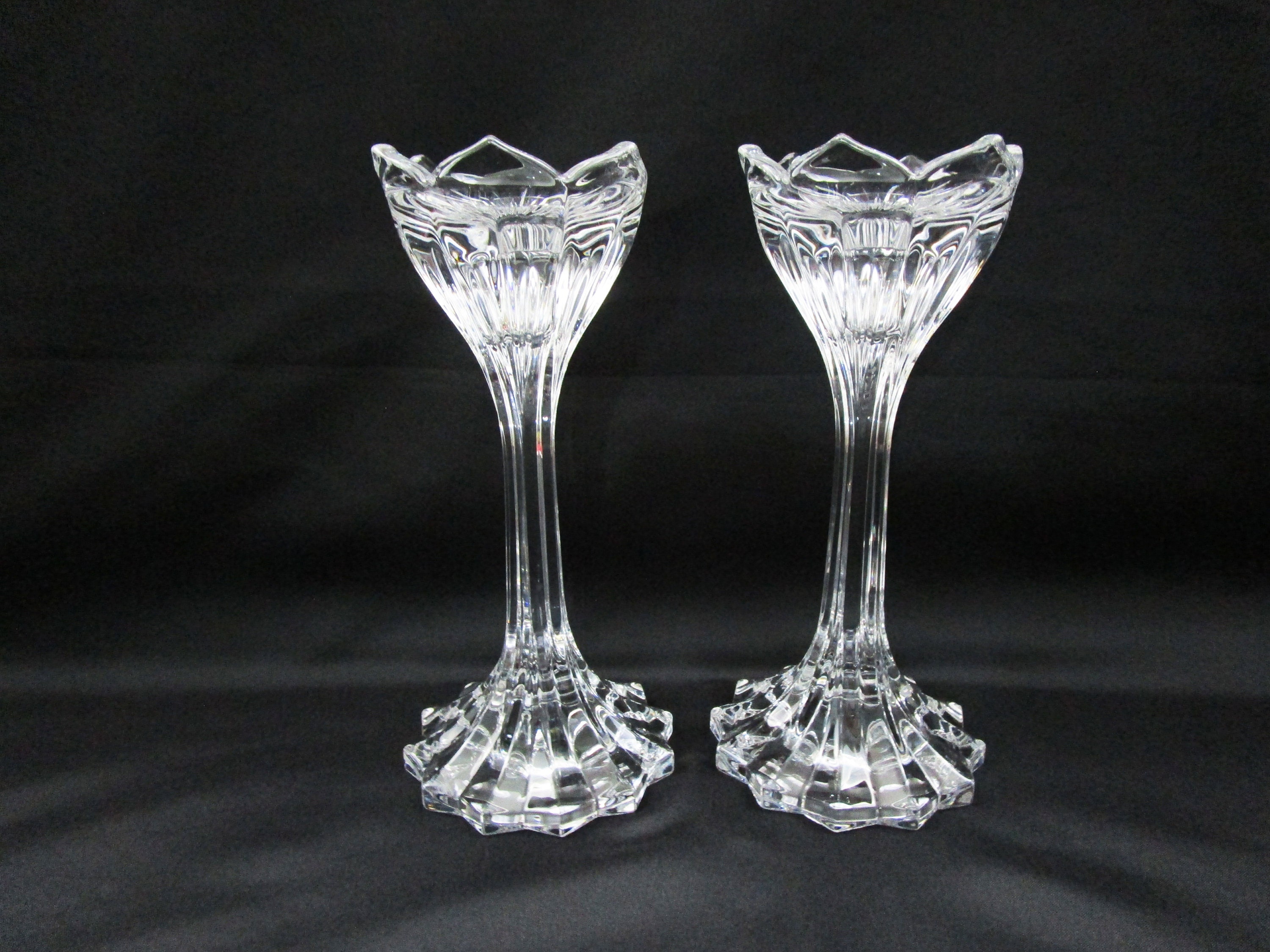 Vintage Gorham Lotus 7” Candlesticks Pair Lead Crystal Candle Stick