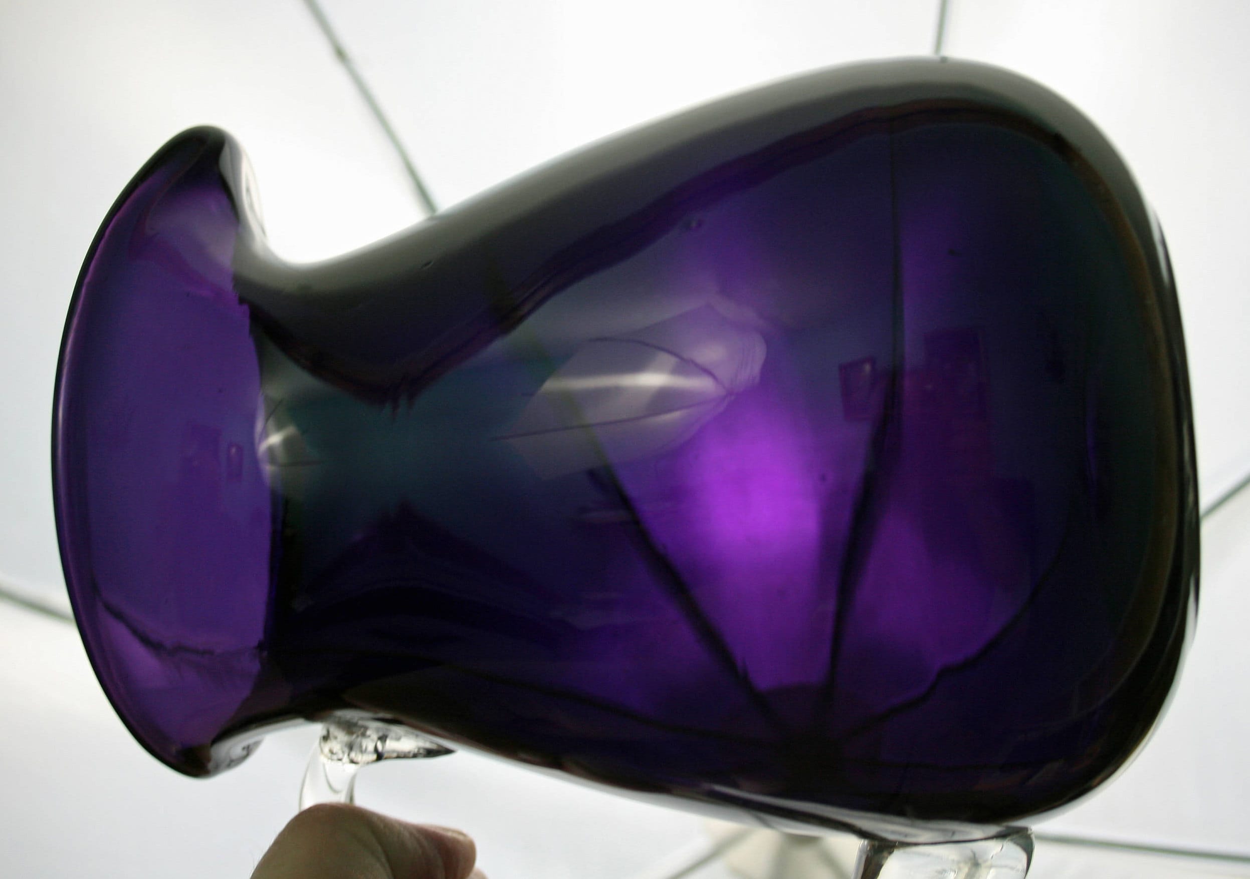 Vintage Dark Purple Pitcher Amethyst Clear Handle Hand Blown Deep