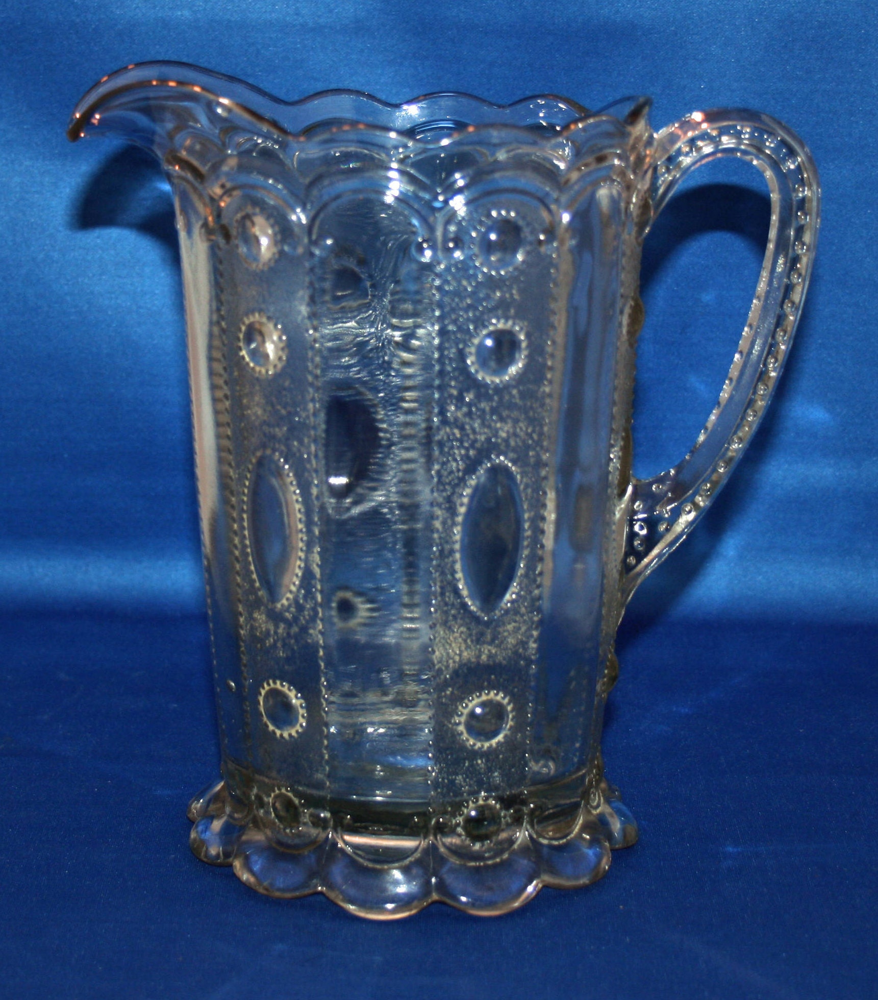 RARE Antique US Glass Co Pitcher Kansas Jewel and Dewdrop Pattern Made