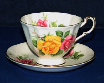 Vintage Paragon Pink & Yellow Rose Teacup and Saucer Royal Appointment To Her Majesty the Queen Elizabeth English Tea Cup 1940's Bone China
