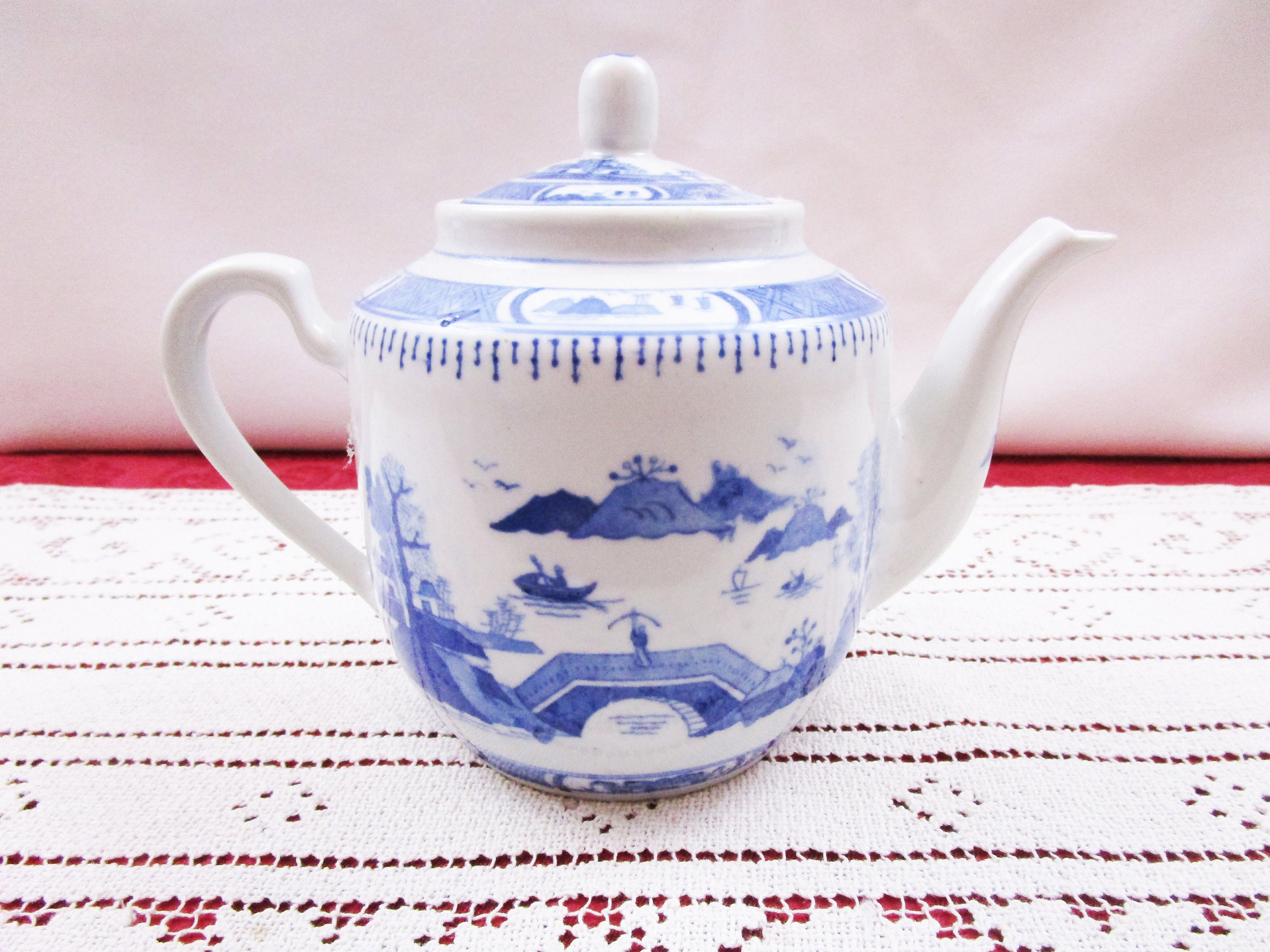 Vintage Oriental Teapot Blue and White Chinese Porcelain Tea Pot made