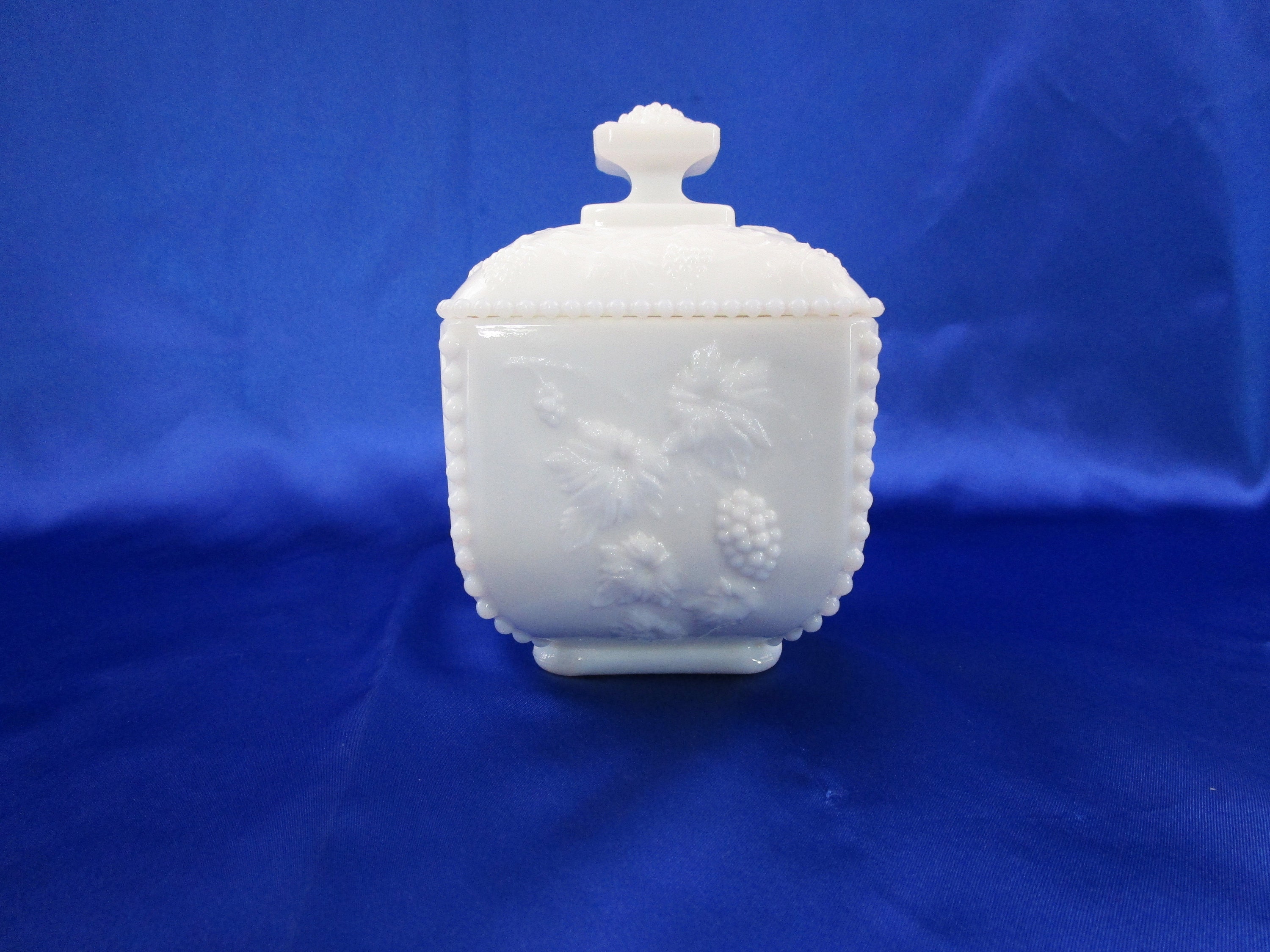 Vintage Square Puff Box with Lid Signed Westmoreland Milk Glass