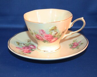 Vintage Rose Teacup and Saucer Porcelain Tea Cup decorated with Pink & White Roses Floral English Tea Party